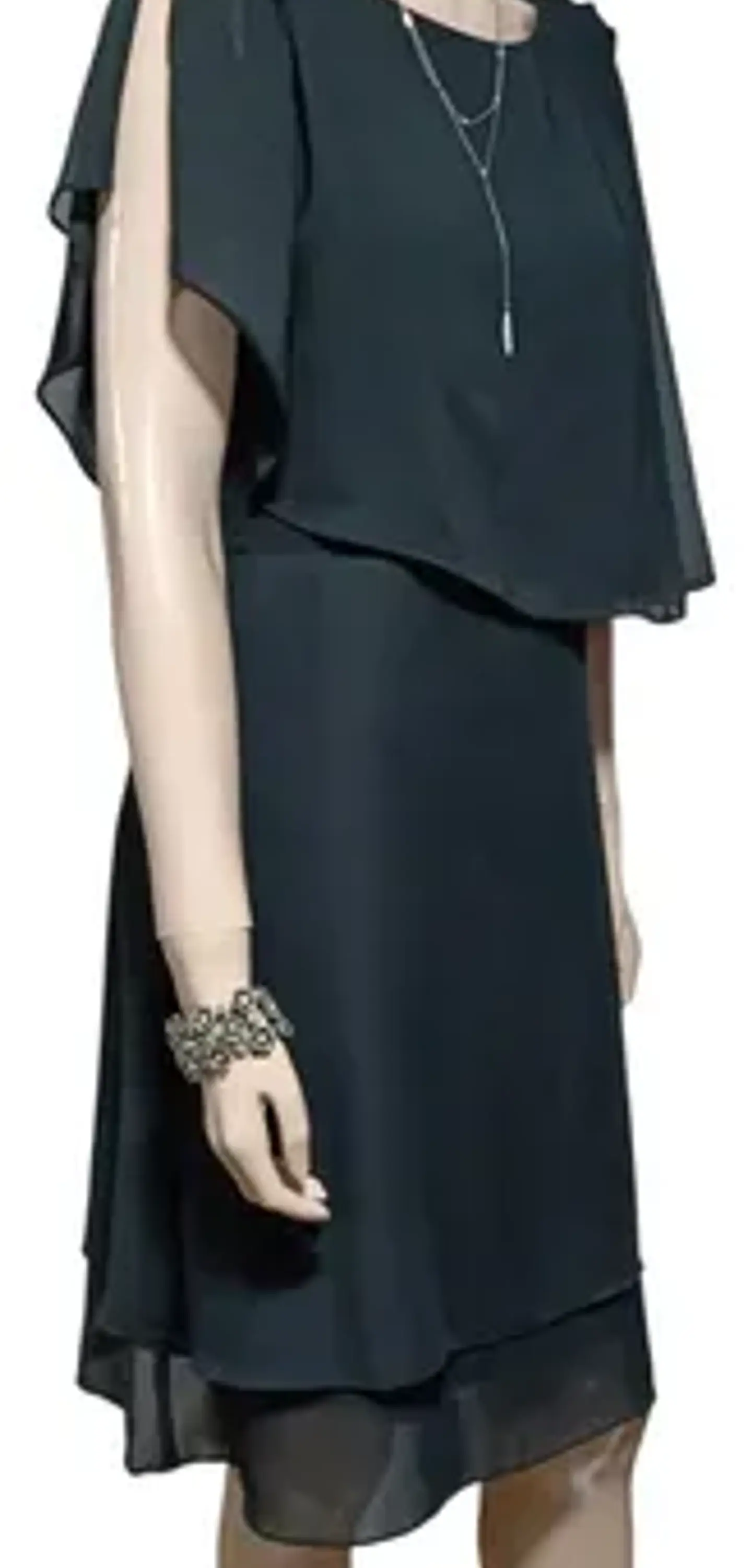 Vestido De Fiesta Negro De Gasa Con Capa Superior - Talla S 4