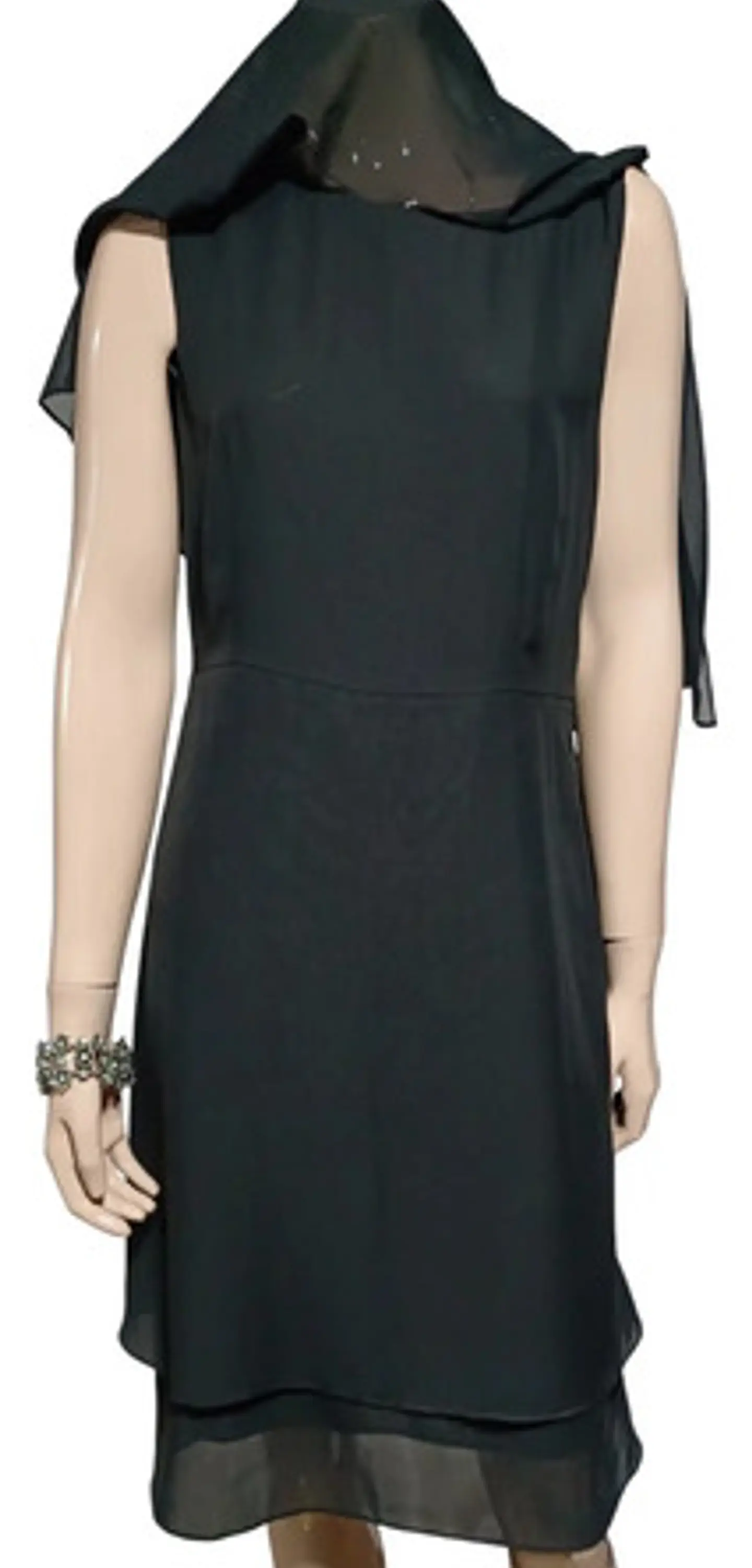 Vestido De Fiesta Negro De Gasa Con Capa Superior - Talla S 5