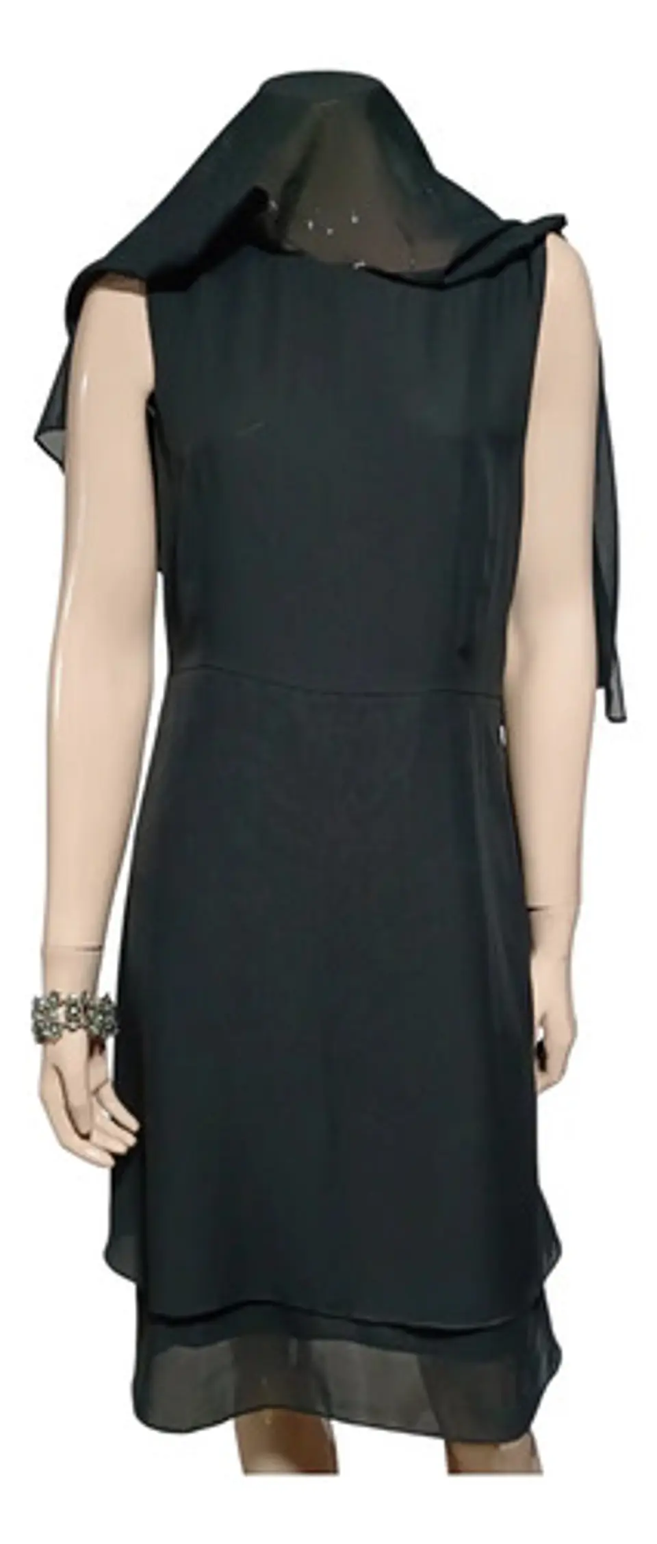 Vestido De Fiesta Negro De Gasa Con Capa Superior - Talla S 5