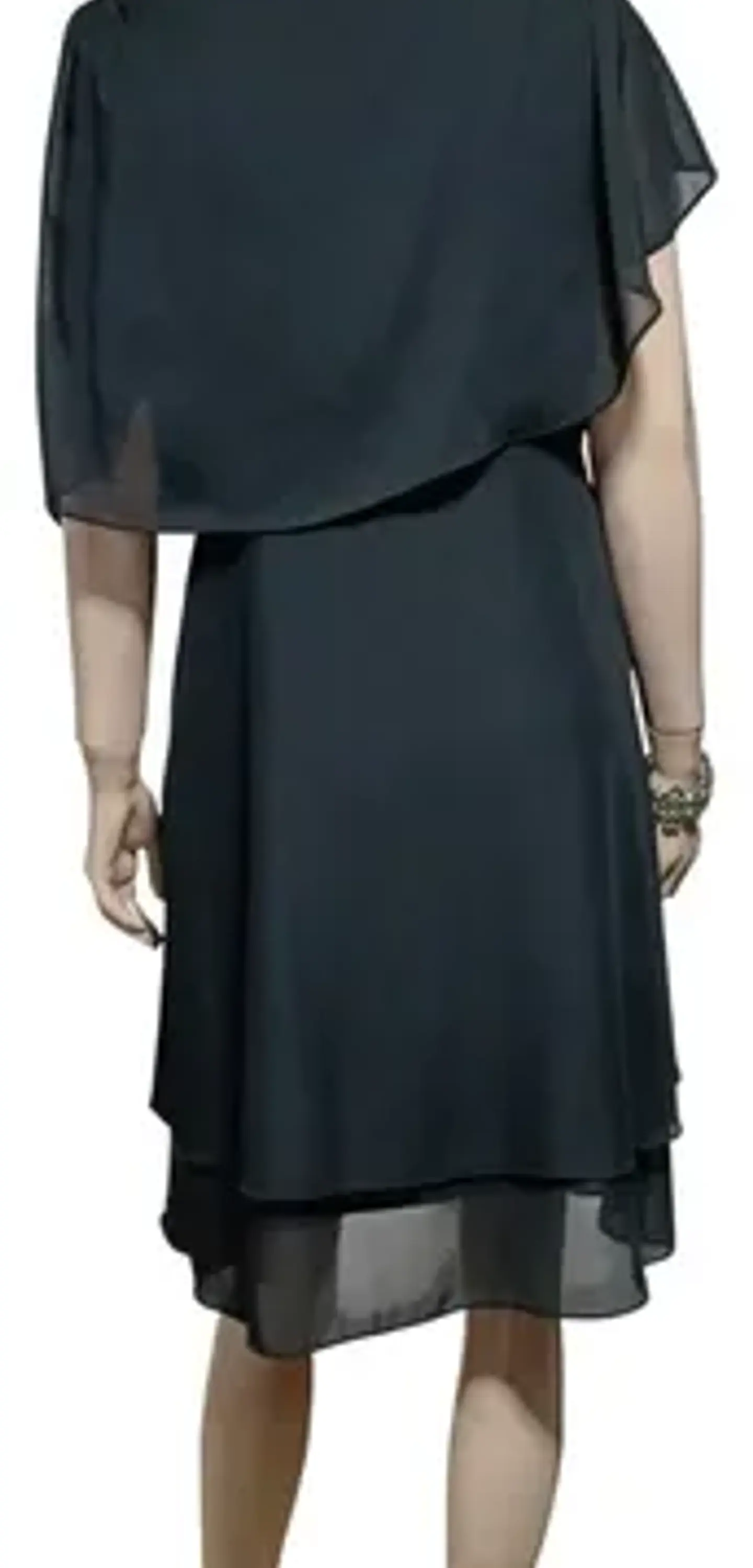 Vestido De Fiesta Negro De Gasa Con Capa Superior - Talla S 6