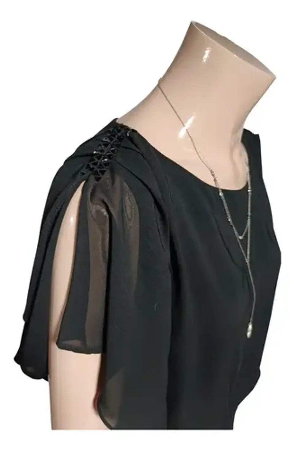 Vestido De Fiesta Negro De Gasa Con Capa Superior - Talla S 7