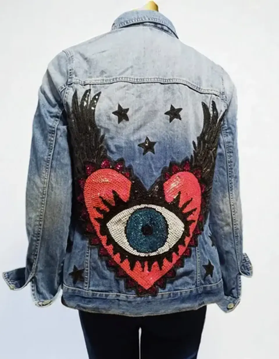 Chaqueta de Mezclilla Con Ojo Turco de Lentejuelas Unisex - Talla L 2
