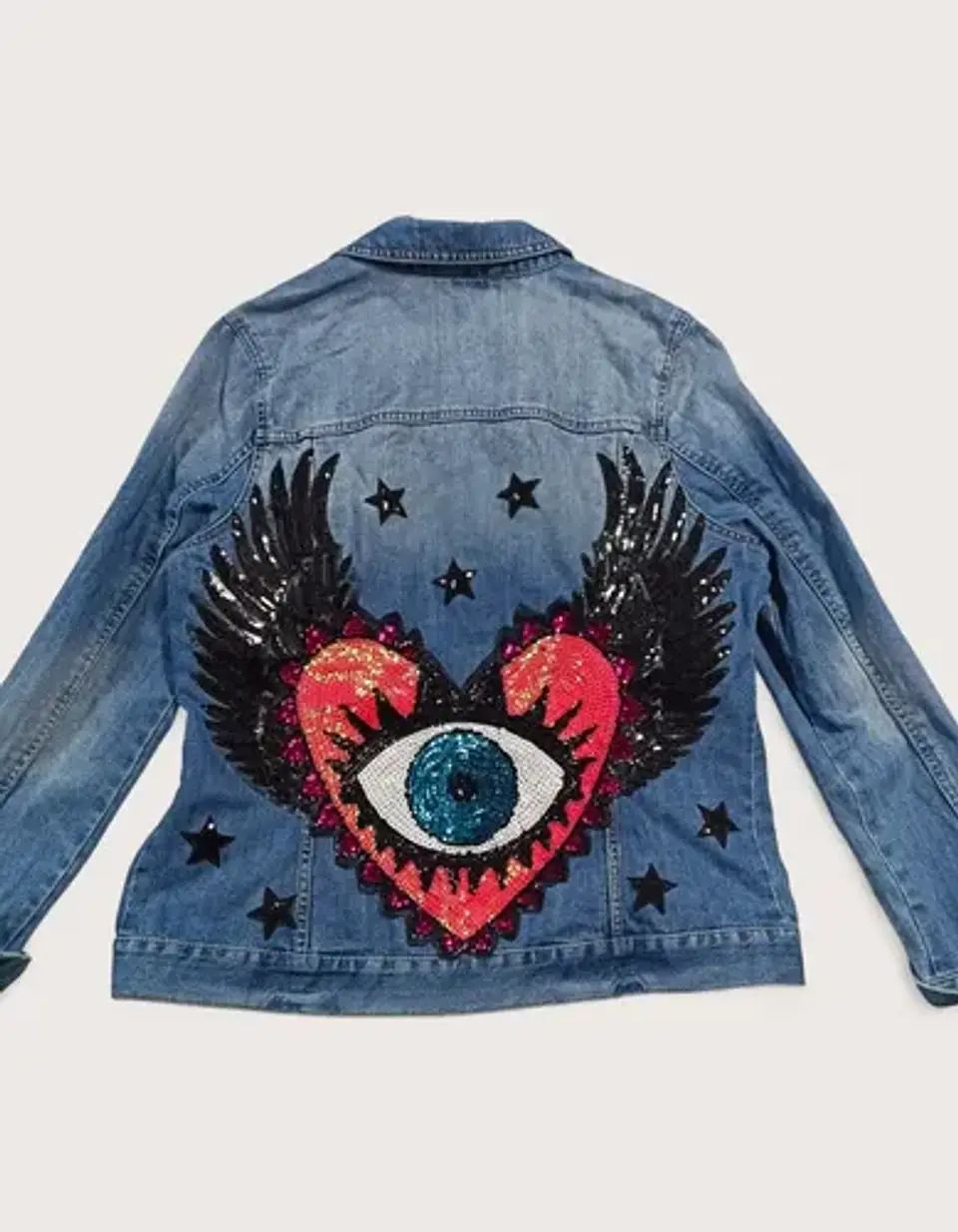 Chaqueta de Mezclilla Con Ojo Turco de Lentejuelas Unisex - Talla L 4