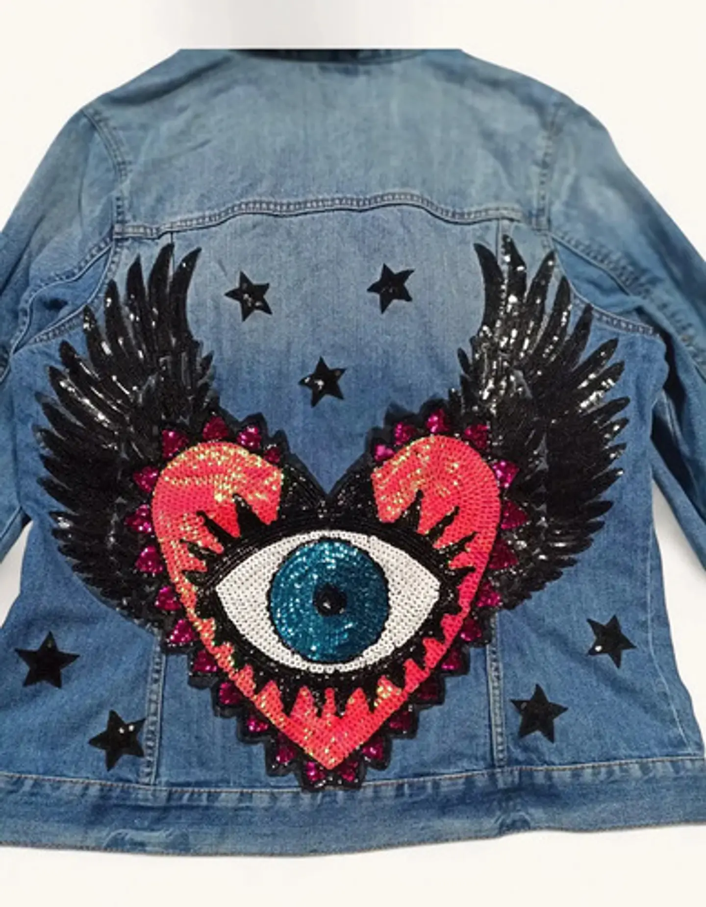 Chaqueta de Mezclilla Con Ojo Turco de Lentejuelas Unisex - Talla L 8