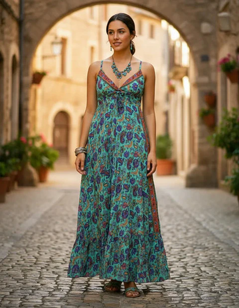 Maxi Vestido Boho 100% Seda -  Importado De India