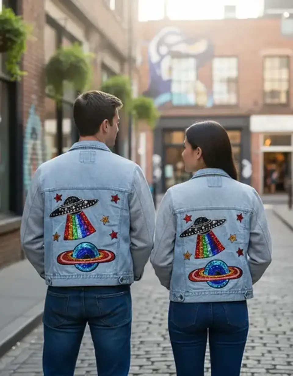 Chaqueta de Mezclilla Unisex Personalizada con Lentejuelas - Talla L 2