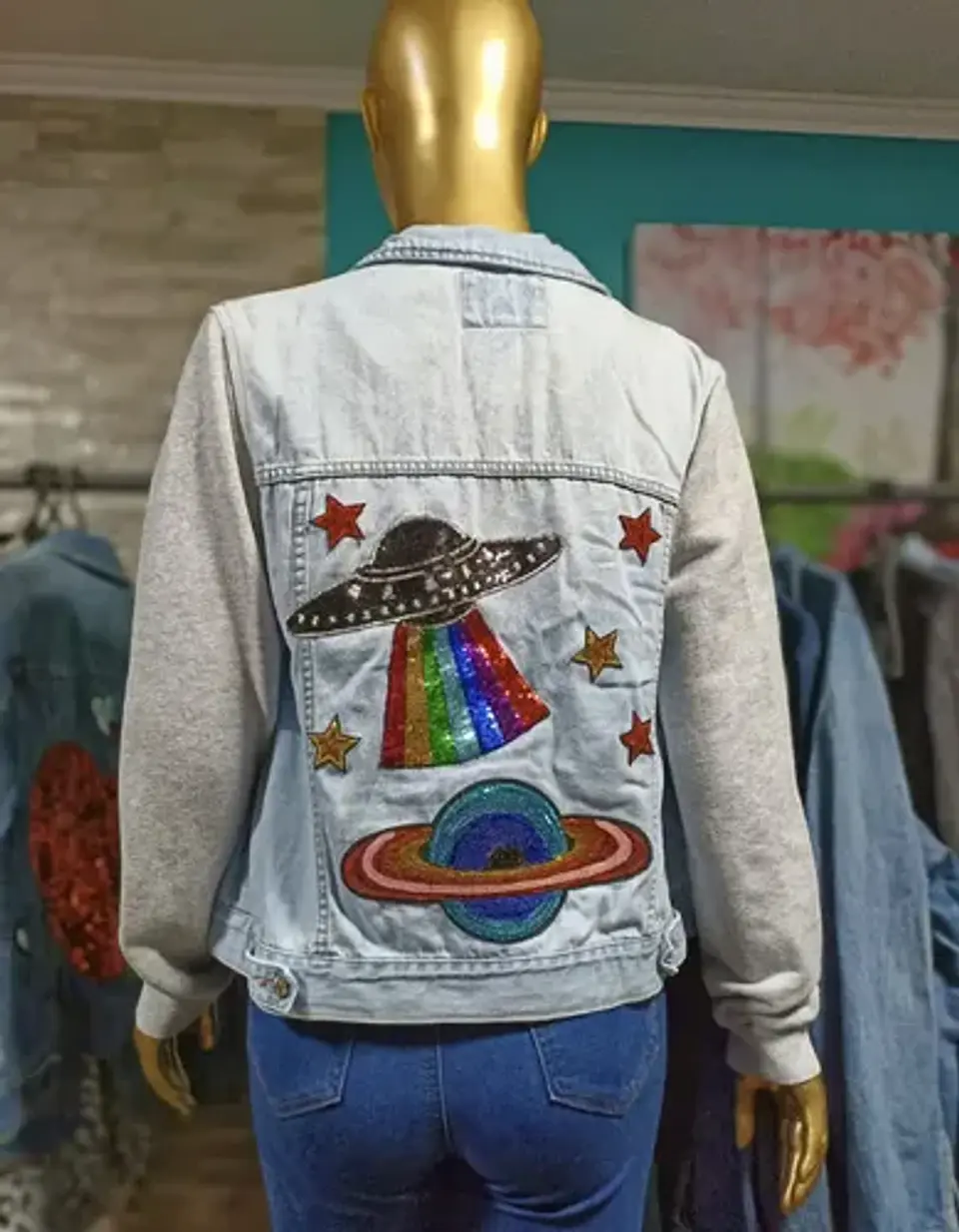 Chaqueta de Mezclilla Unisex Personalizada con Lentejuelas - Talla L 4