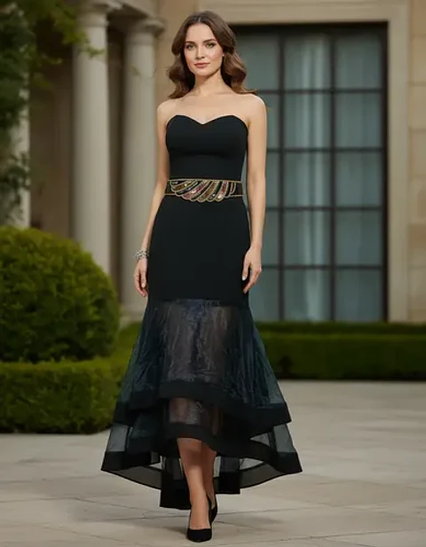 Vestido Strapless De Fiesta - Gala Con Falda Sirena De Tul