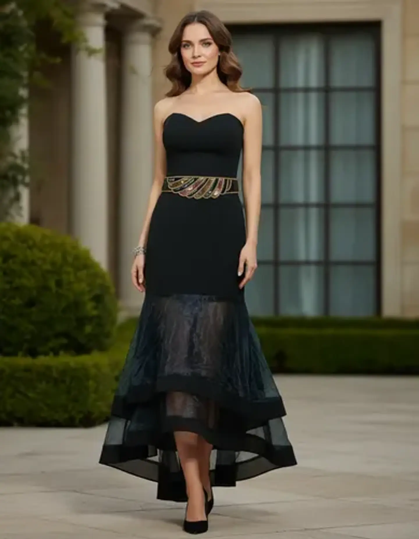 Vestido Strapless De Fiesta - Gala Con Falda Sirena De Tul 1