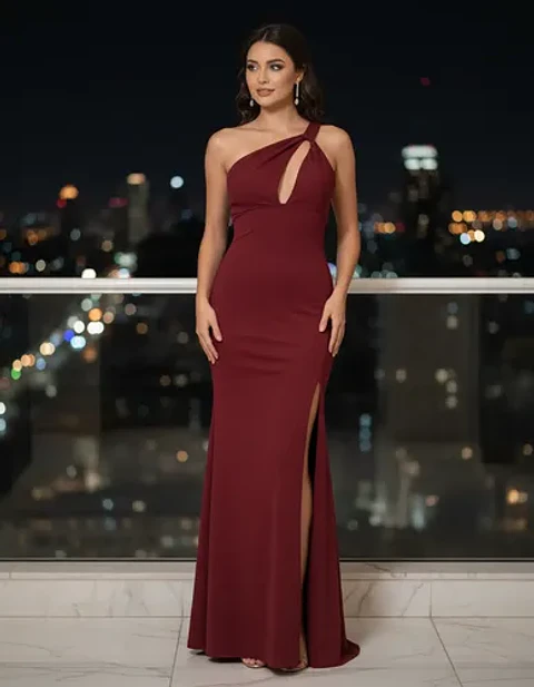 Vestido De Fiesta - Noche De Un Hombro Con Abertura Talla Xl
