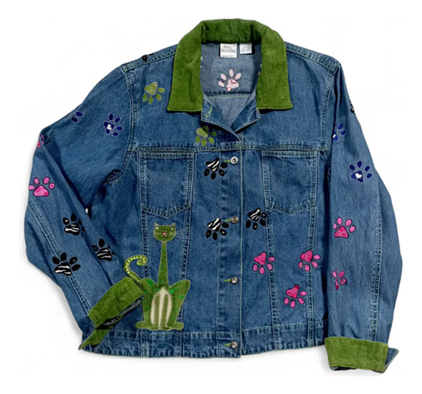 Chaqueta Vintage de Mezclilla Con Aplicaciones Bordadas De Gatos 5