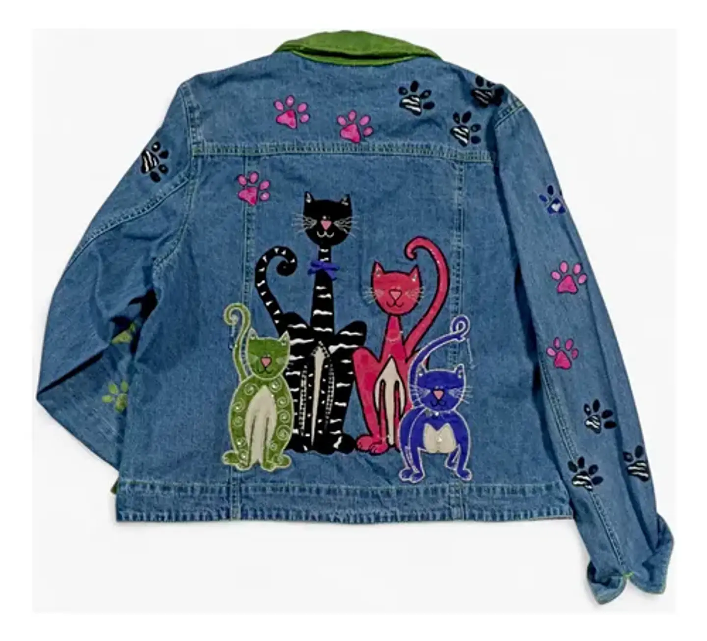 Chaqueta Vintage de Mezclilla Con Aplicaciones Bordadas De Gatos 6