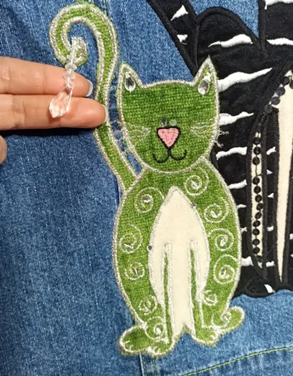 Chaqueta Vintage de Mezclilla Con Aplicaciones Bordadas De Gatos 9