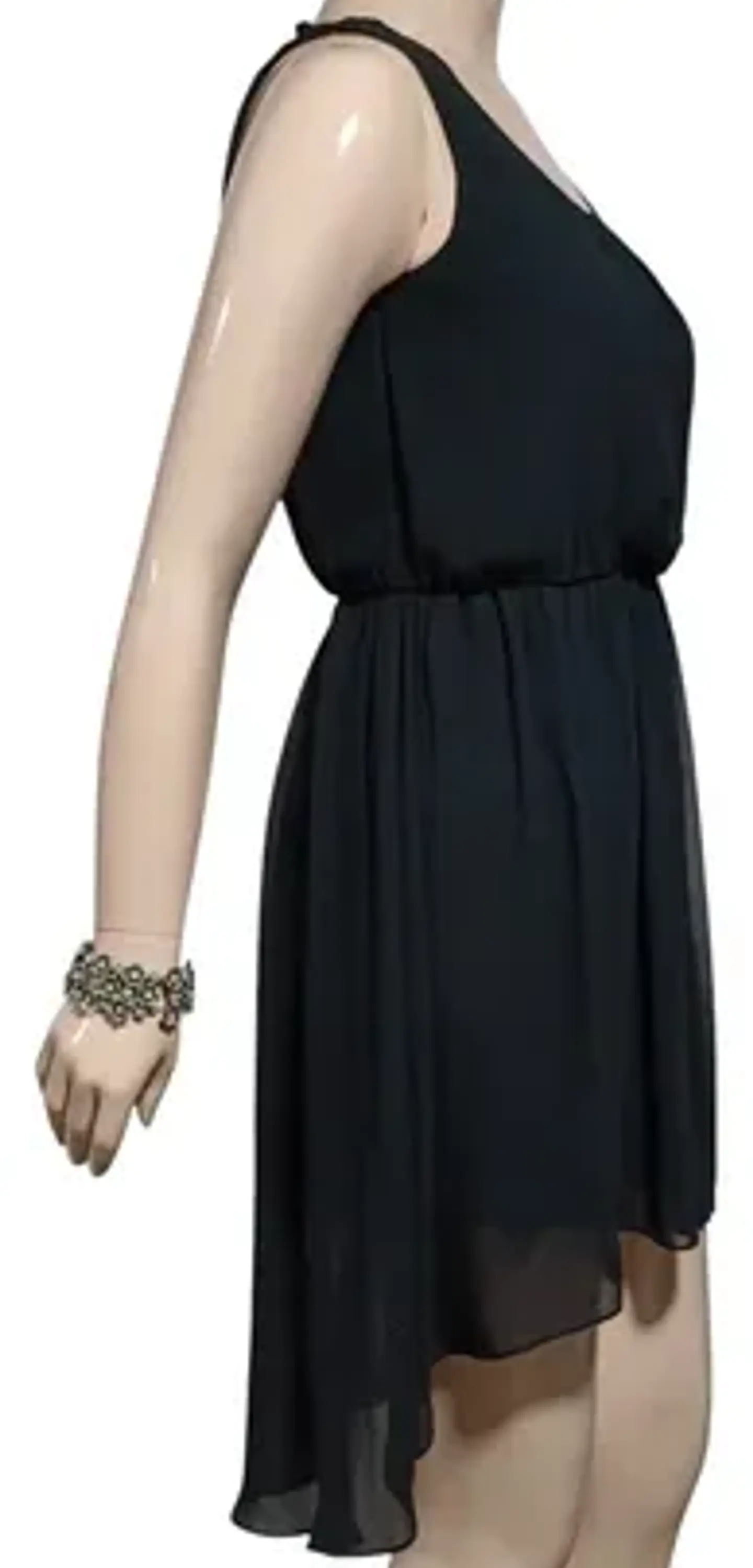 Vestido Negro Formal De Gasa Chiffon Asimétrico - Talla M 3