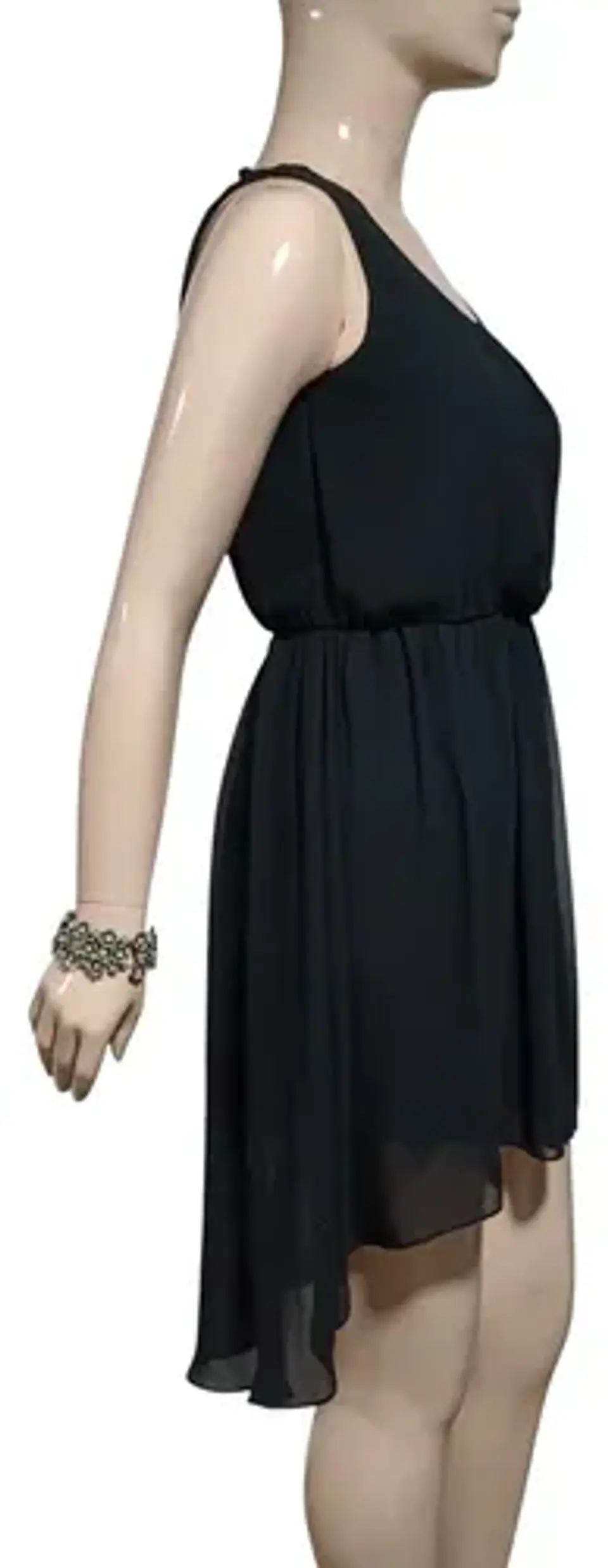Vestido Negro Formal De Gasa Chiffon Asimétrico - Talla M 3