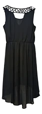 Vestido Negro Formal De Gasa Chiffon Asimétrico - Talla M - Miniatura 5