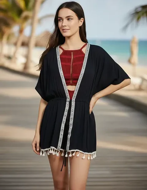 Salida De Baño Boho Chic Ajustable Negra Talla Única M / Xl
