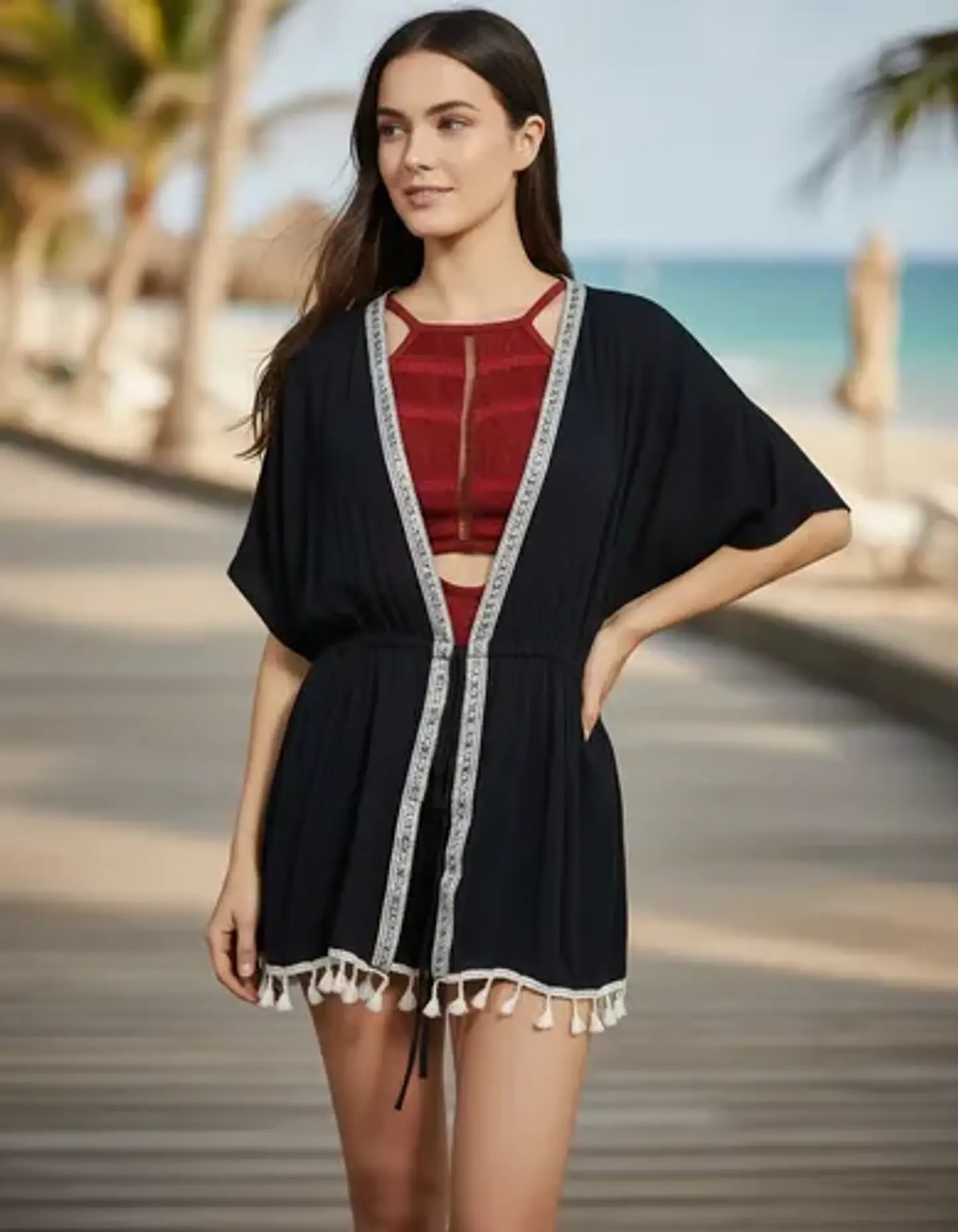 Salida De Baño Boho Chic Ajustable Negra Talla Única M / Xl 1