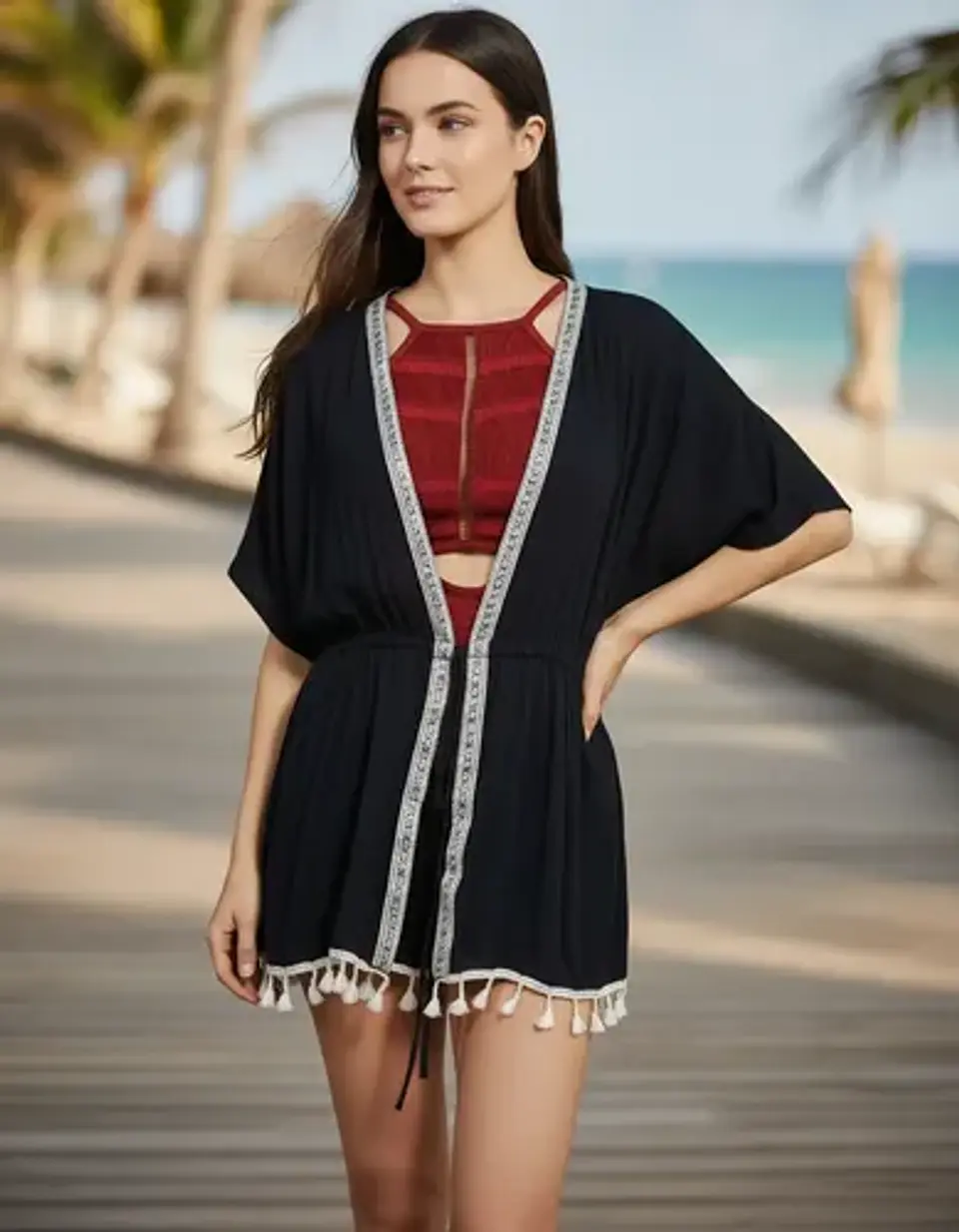Salida De Baño Boho Chic Ajustable Negra Talla Única M / Xl 1