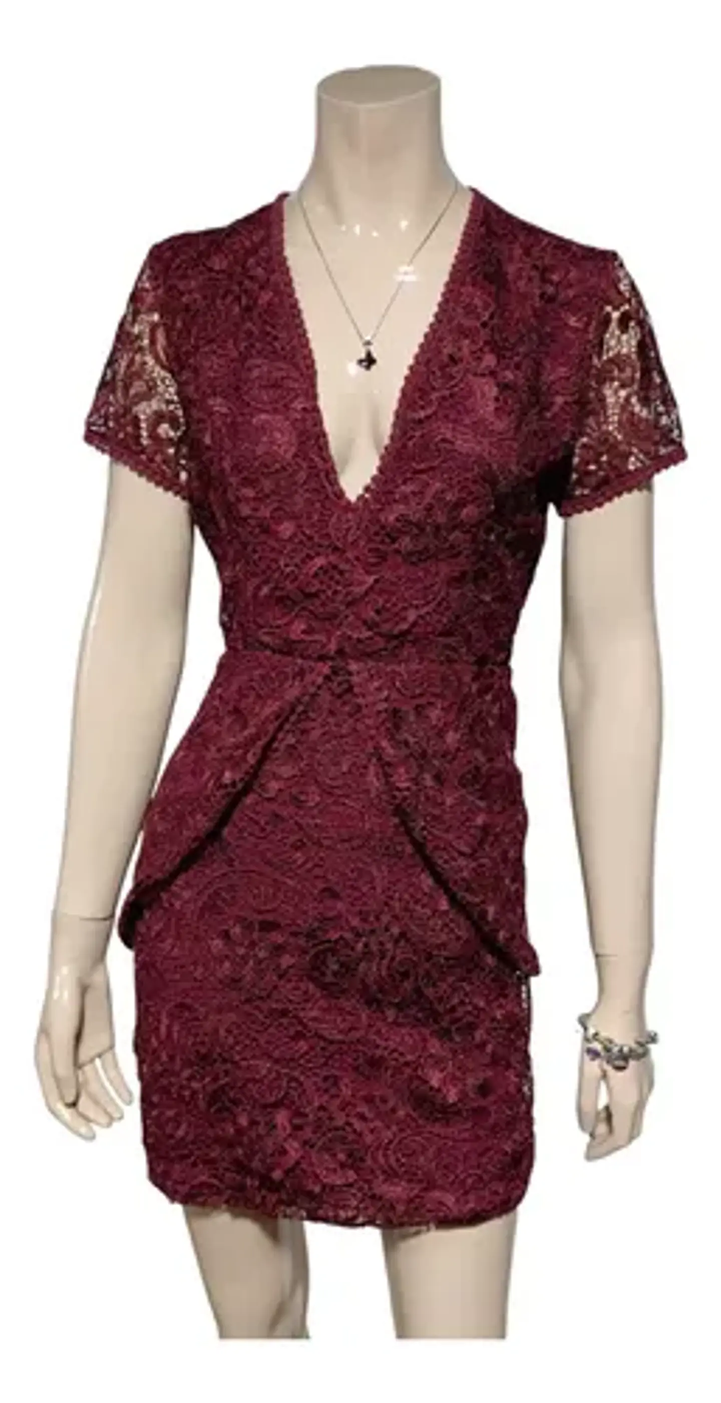 Mini Vestido De Fiesta Importado Wayf Encaje Burdeo Talla S 4