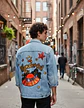 Chaqueta de Mezclilla Unisex Oversize Con Parches de Lentejuelas Diseño Platillo Volador - Miniatura 1