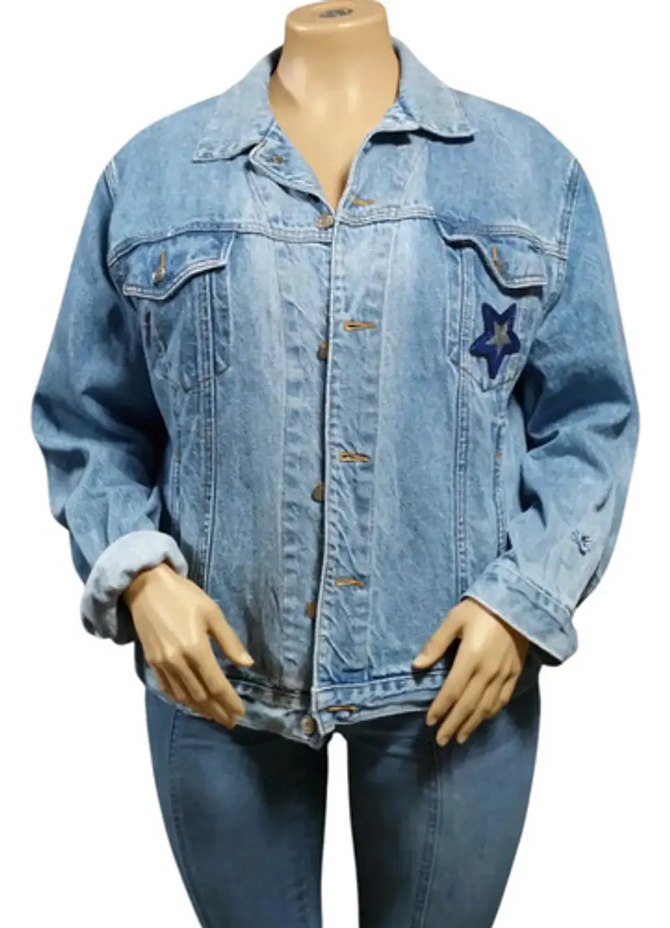 Chaqueta de Mezclilla Unisex Oversize Con Parches de Lentejuelas Diseño Platillo Volador 3
