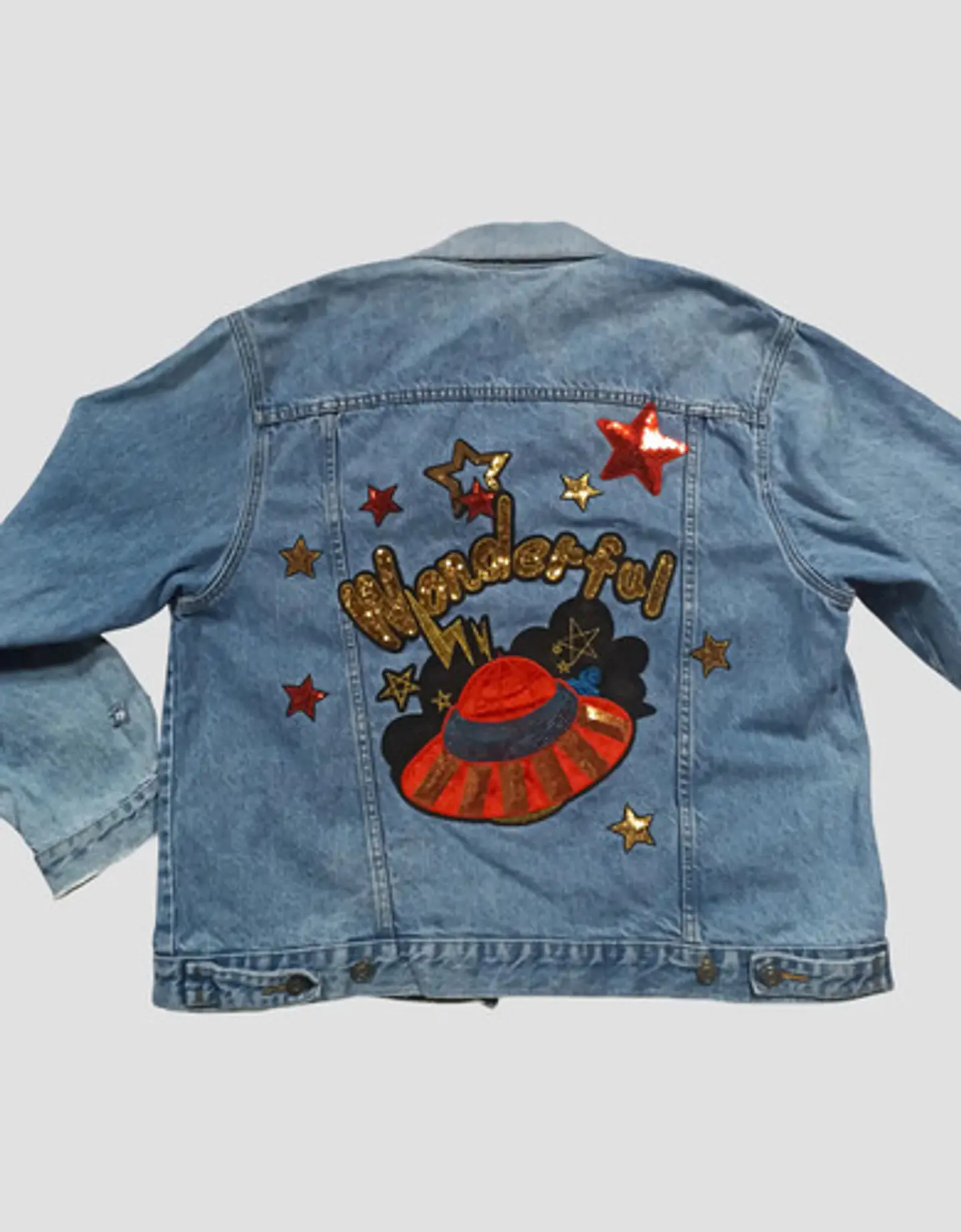 Chaqueta de Mezclilla Unisex Oversize Con Parches de Lentejuelas Diseño Platillo Volador 7