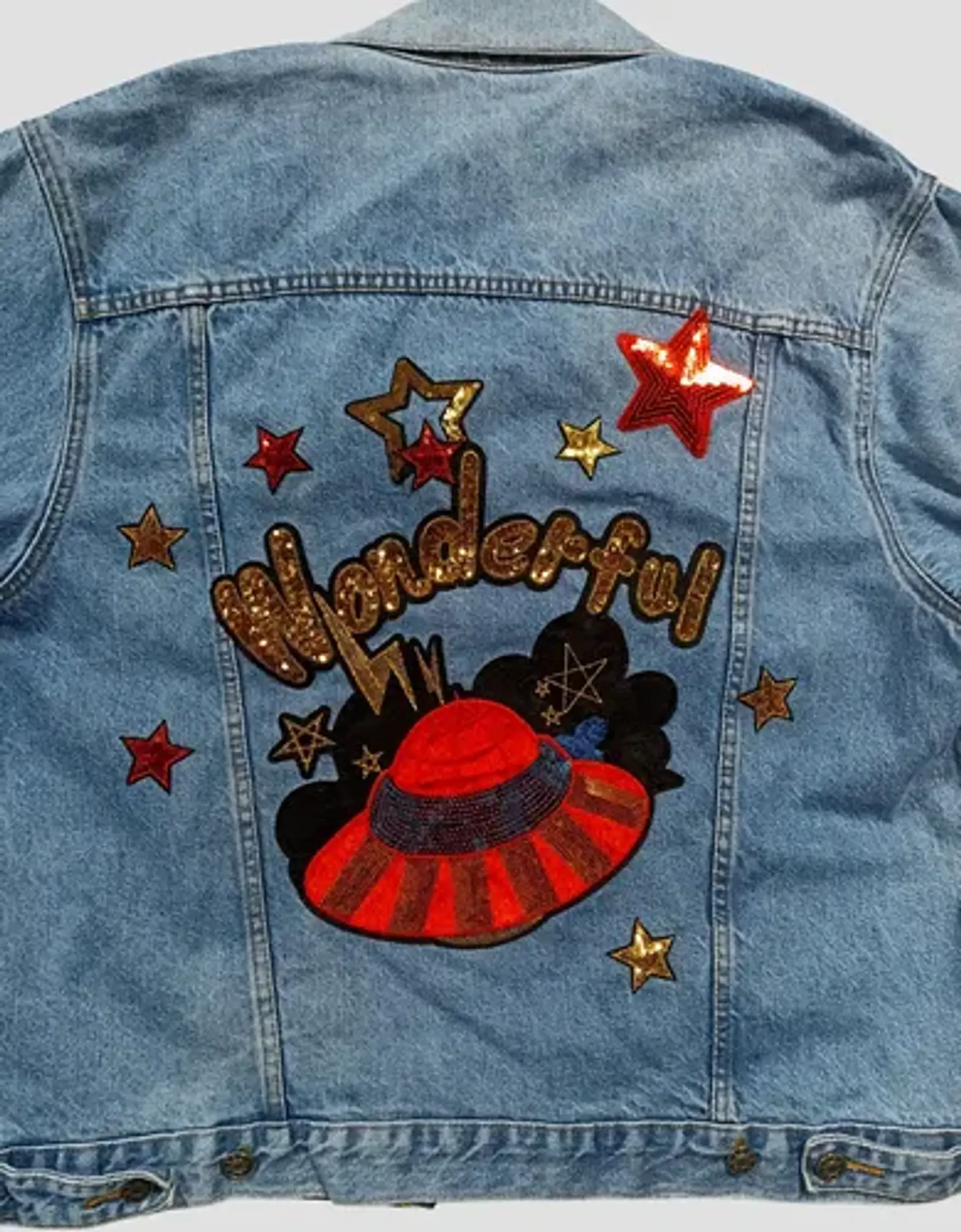 Chaqueta de Mezclilla Unisex Oversize Con Parches de Lentejuelas Diseño Platillo Volador 8
