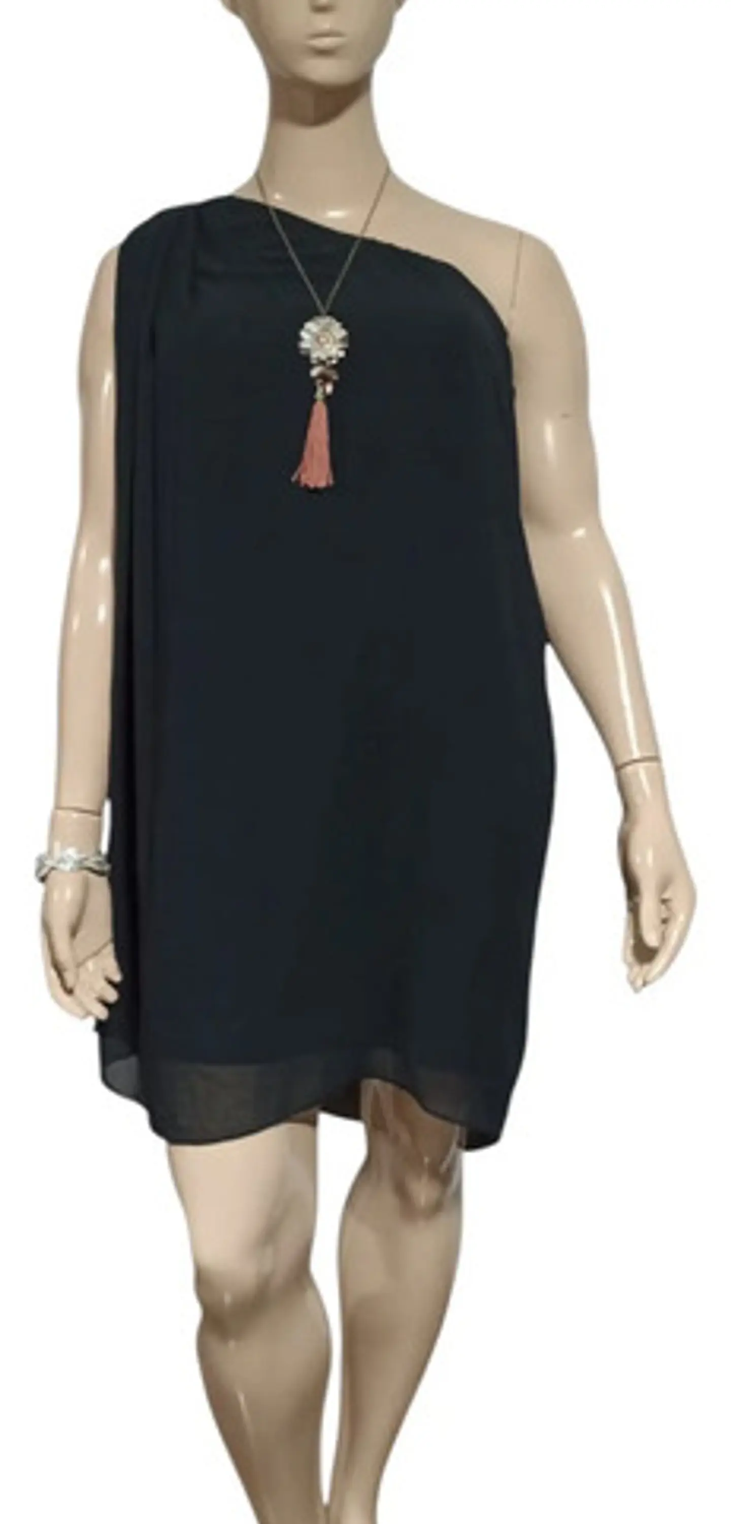 Vestido De Fiesta Eva Mendes_un Hombro Capa Superpuesta T. L 4