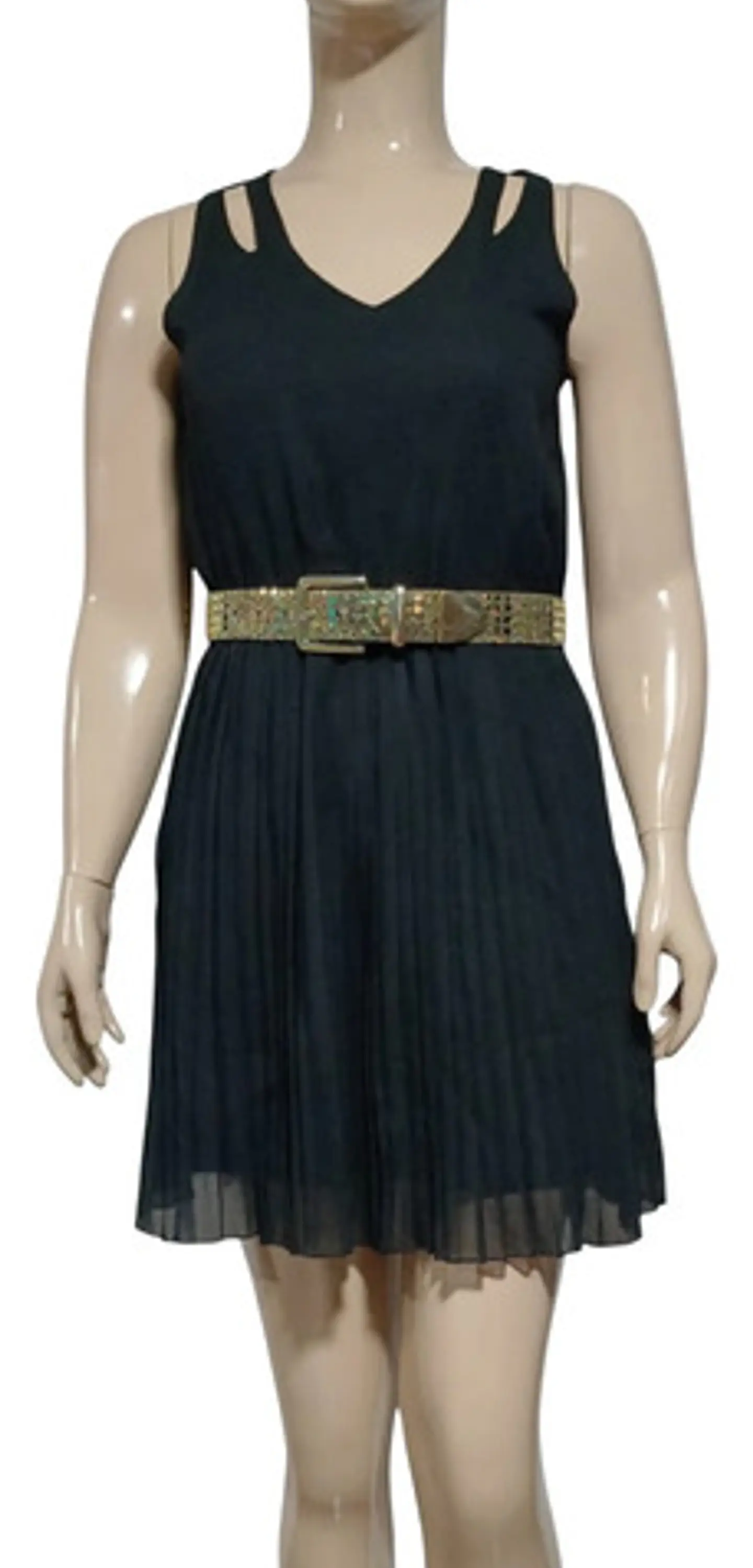 Vestido Formal Coctel De Gasa Negra Falda Plisada Talla M 2