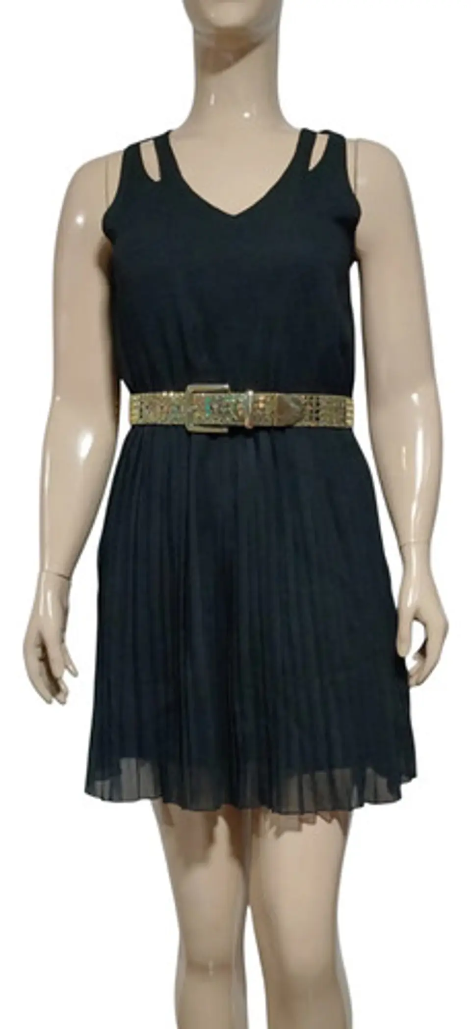 Vestido Formal Coctel De Gasa Negra Falda Plisada Talla M 2