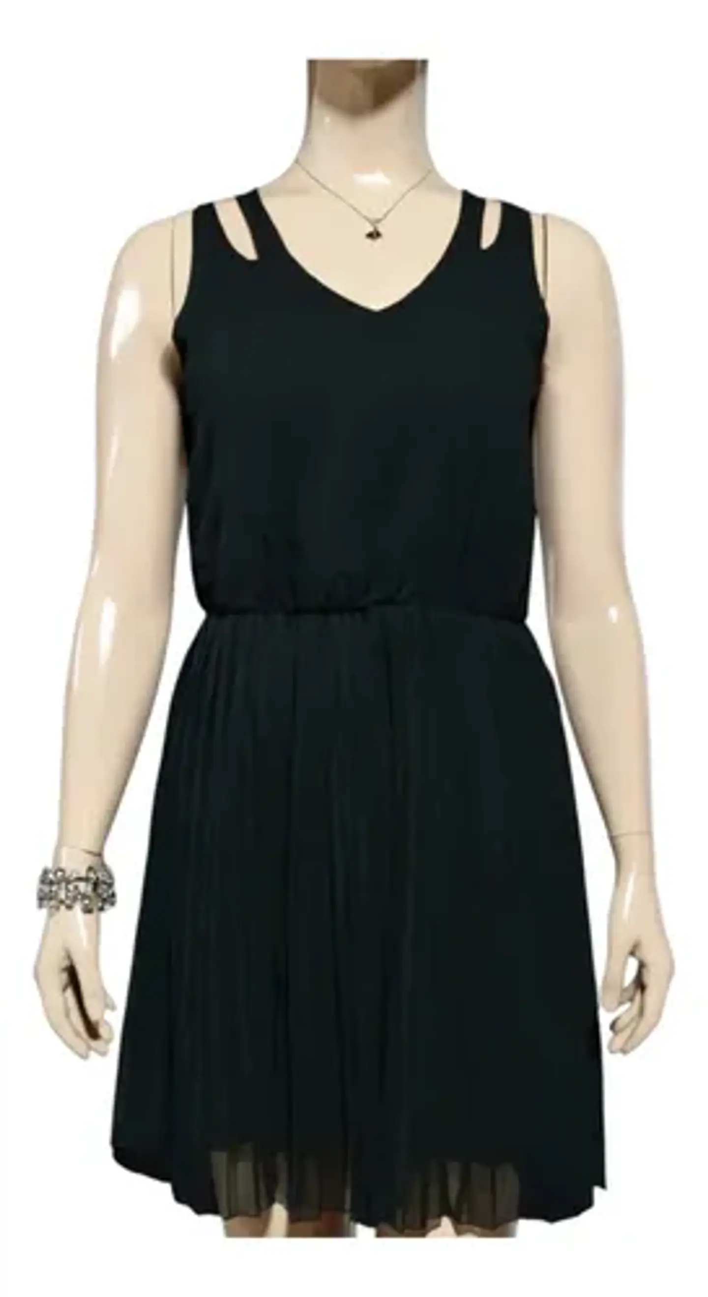 Vestido Formal Coctel De Gasa Negra Falda Plisada Talla M 3