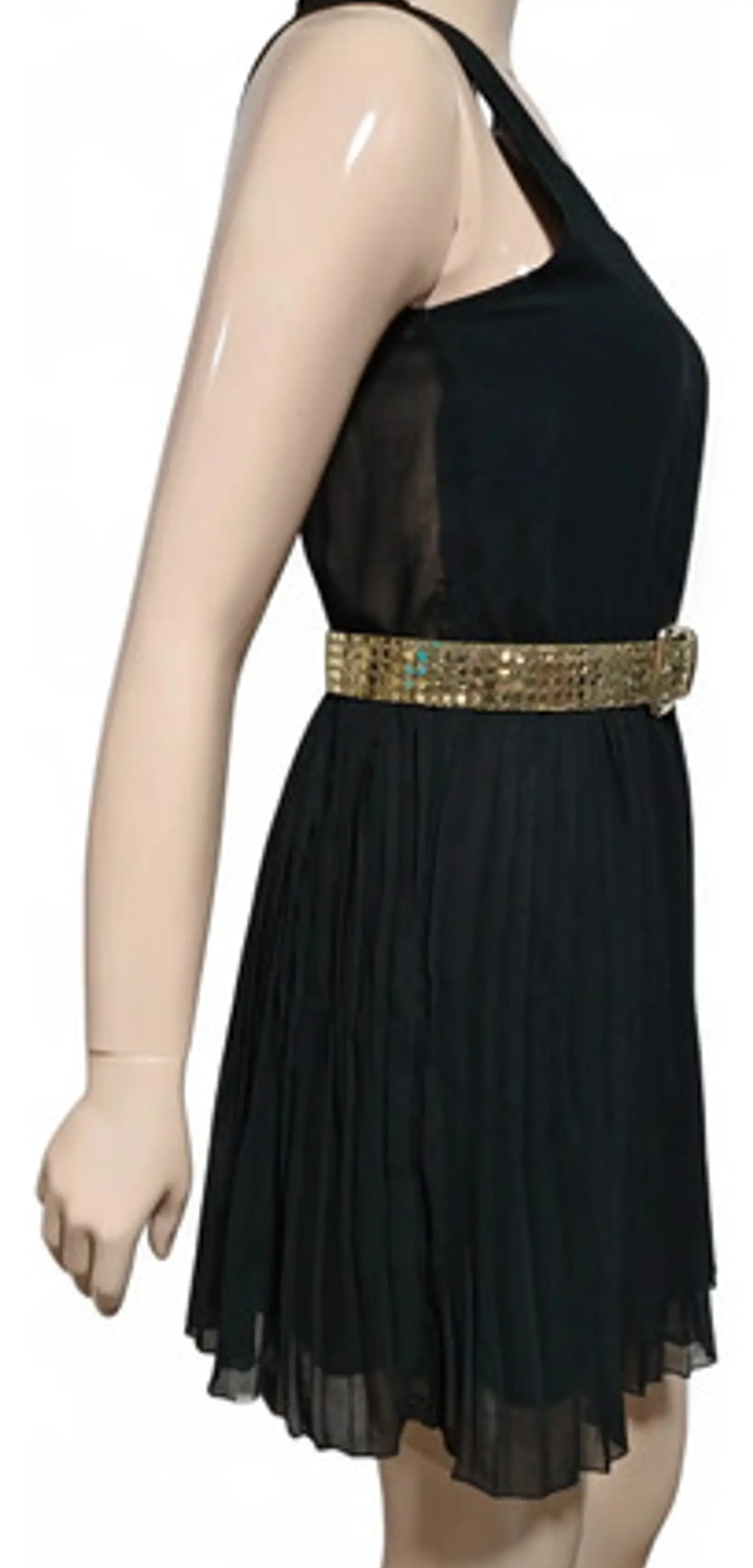 Vestido Formal Coctel De Gasa Negra Falda Plisada Talla M 4