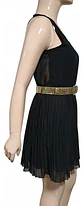 Vestido Formal Coctel De Gasa Negra Falda Plisada Talla M - Miniatura 4