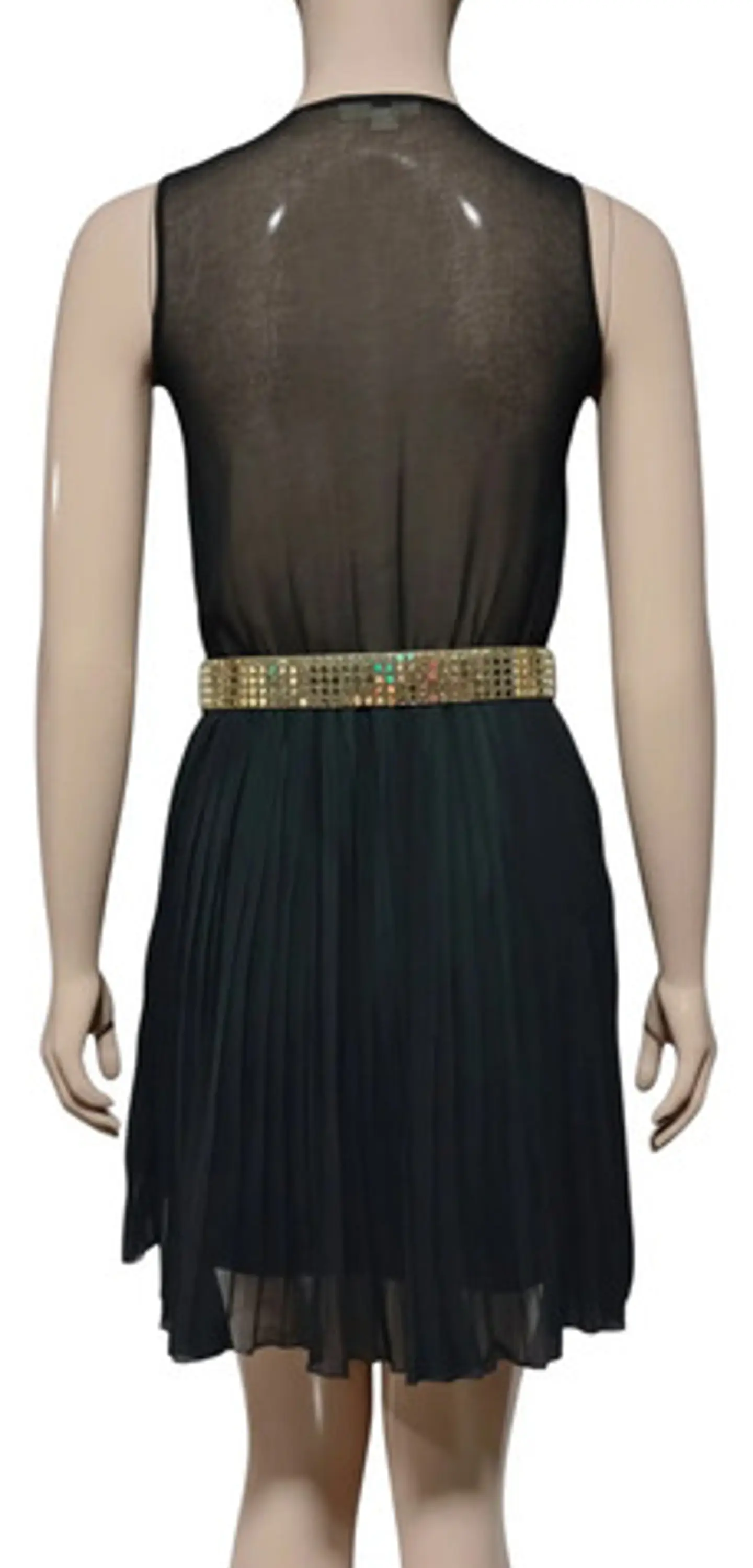 Vestido Formal Coctel De Gasa Negra Falda Plisada Talla M 5