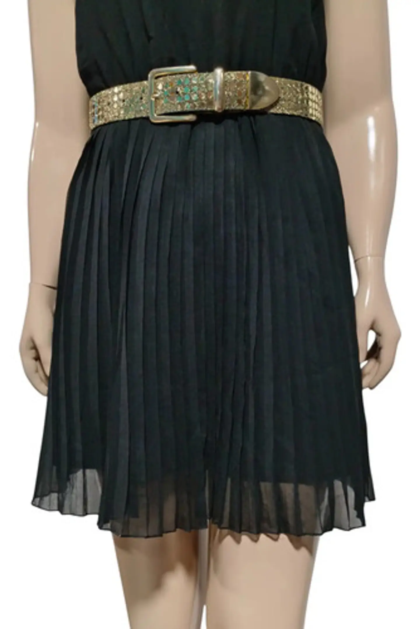 Vestido Formal Coctel De Gasa Negra Falda Plisada Talla M 6