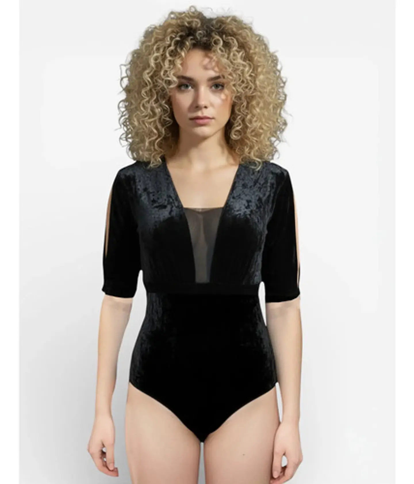 Body De Plush Con Escote Traslucido Mangas 3/4 - Talla M - L 1