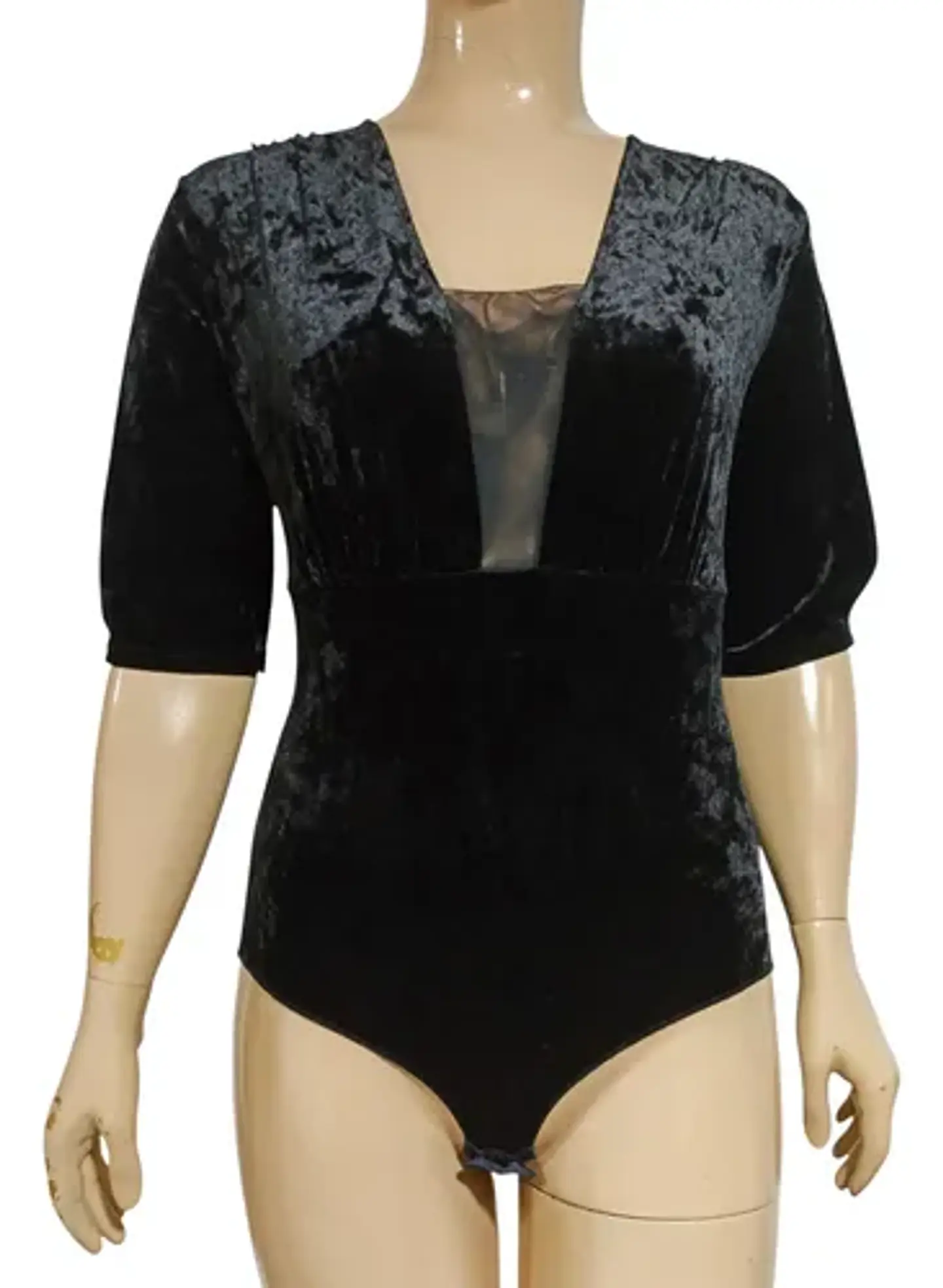 Body De Plush Con Escote Traslucido Mangas 3/4 - Talla M - L 2