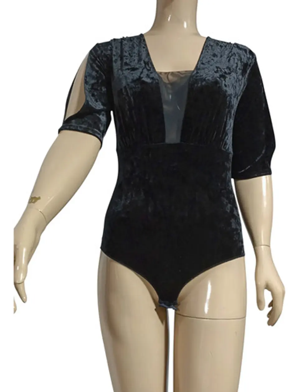 Body De Plush Con Escote Traslucido Mangas 3/4 - Talla M - L 3