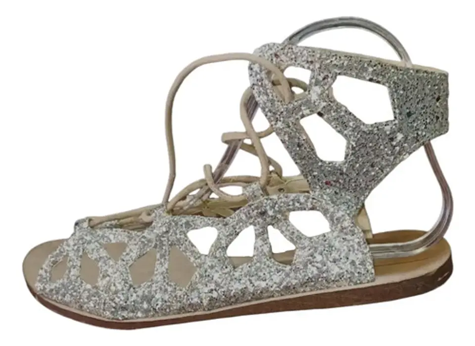 Sandalias Zara Plateadas Glitter Estilo Gladiadoras Talla 38 2