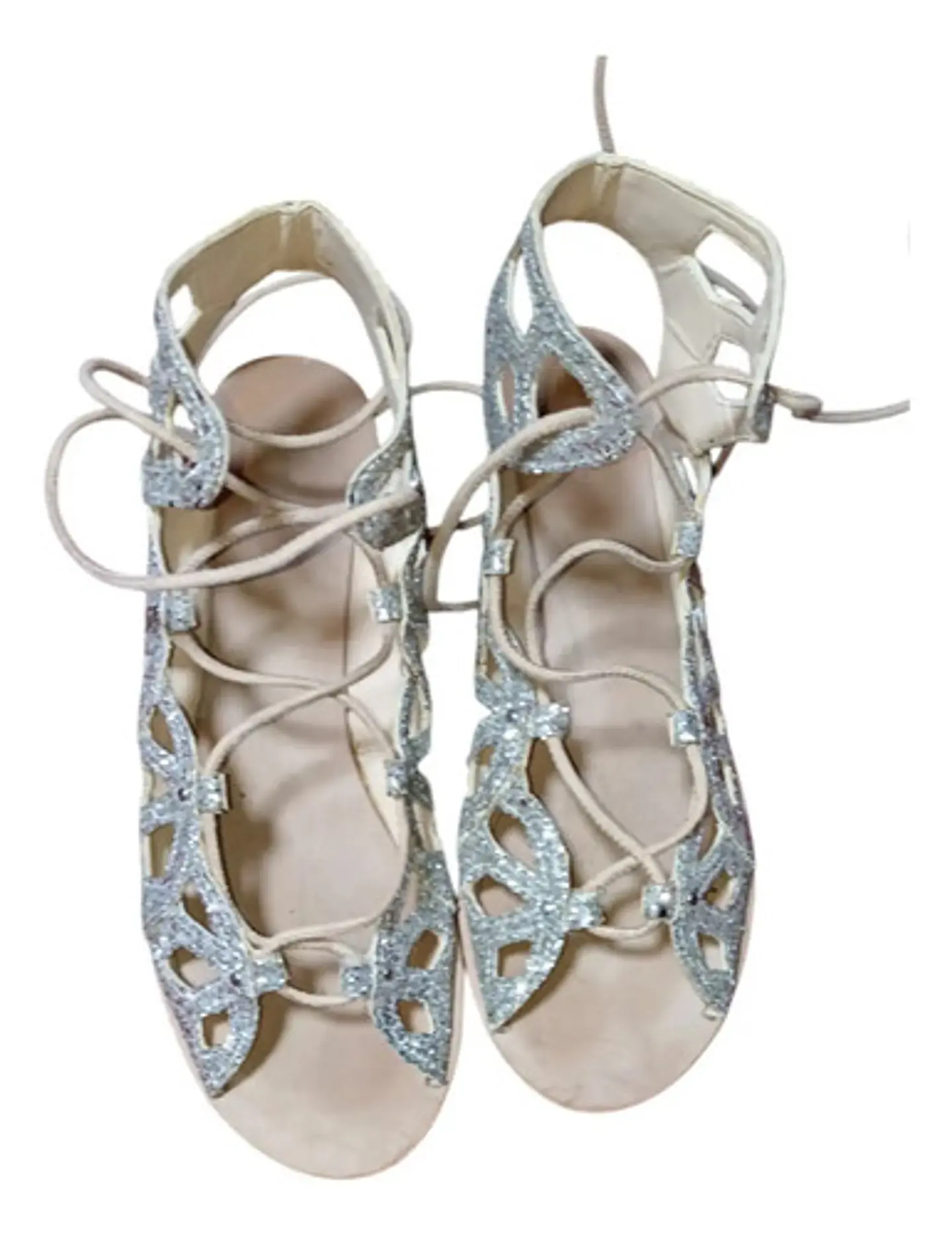 Sandalias Zara Plateadas Glitter Estilo Gladiadoras Talla 38 3