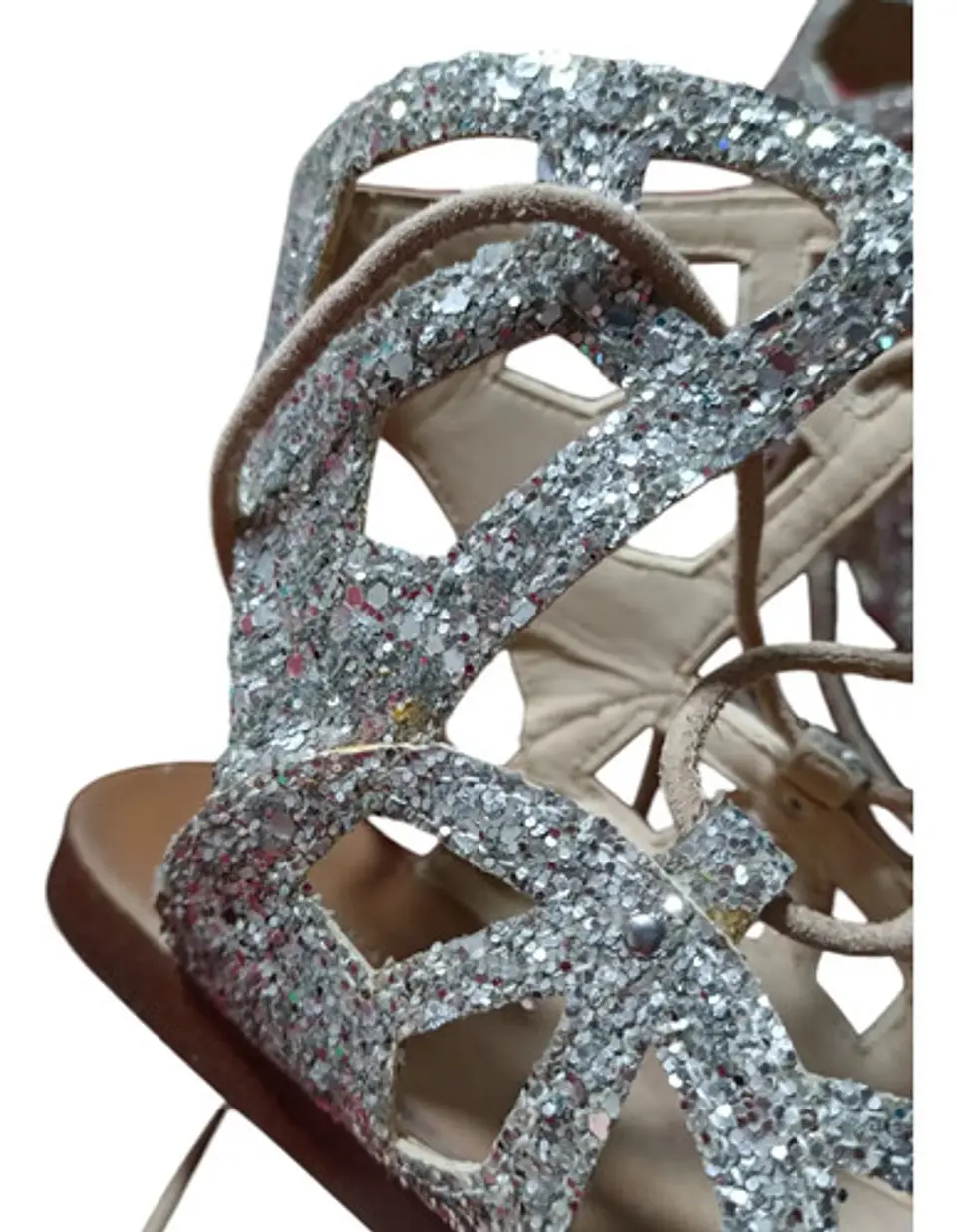 Sandalias Zara Plateadas Glitter Estilo Gladiadoras Talla 38 7