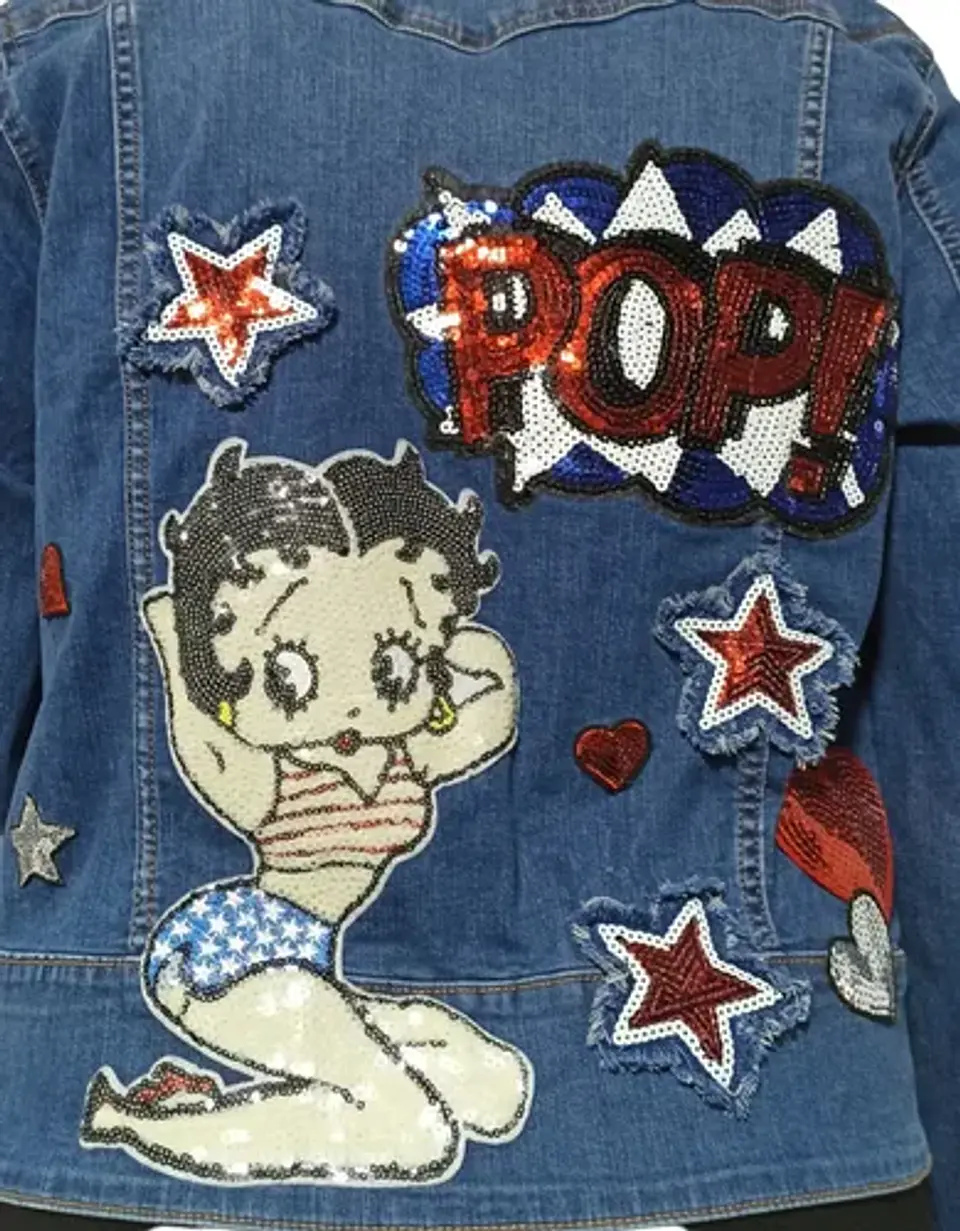 Chaqueta de Mezclilla Personalizada con Lentejuelas Diseño Betty Boop - Talla XL 7