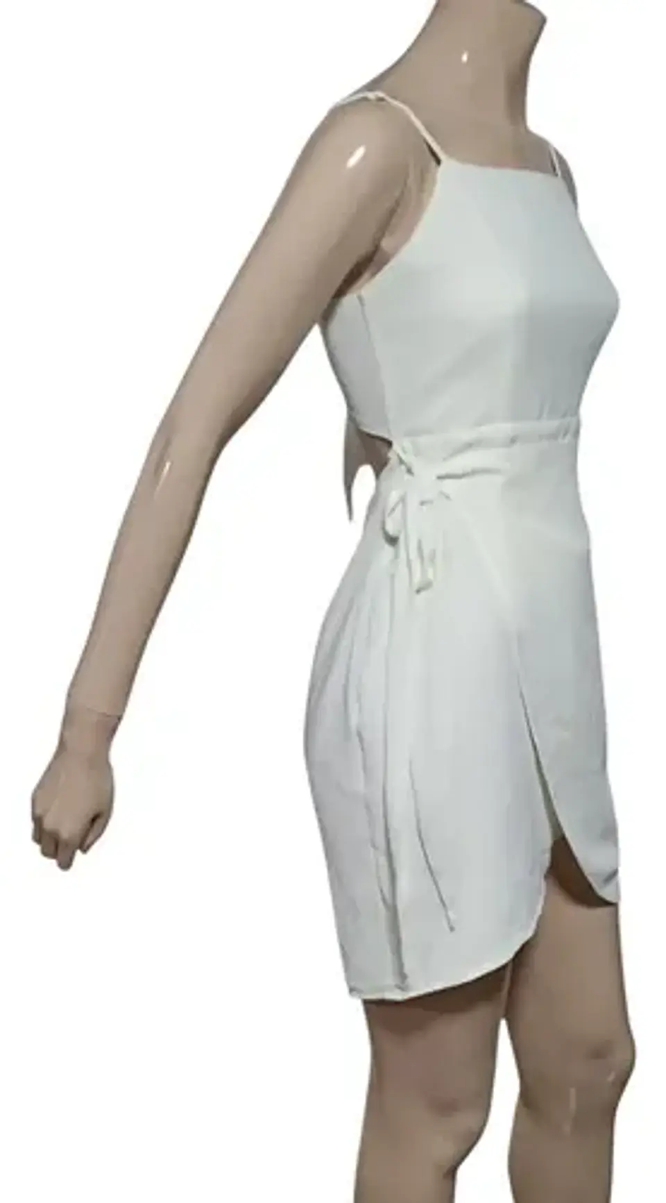 Vestido Formal Corto Blanco Marfil Atado A La Cintura 3