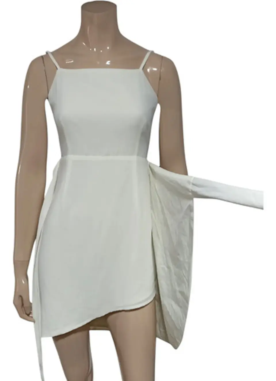 Vestido Formal Corto Blanco Marfil Atado A La Cintura 4