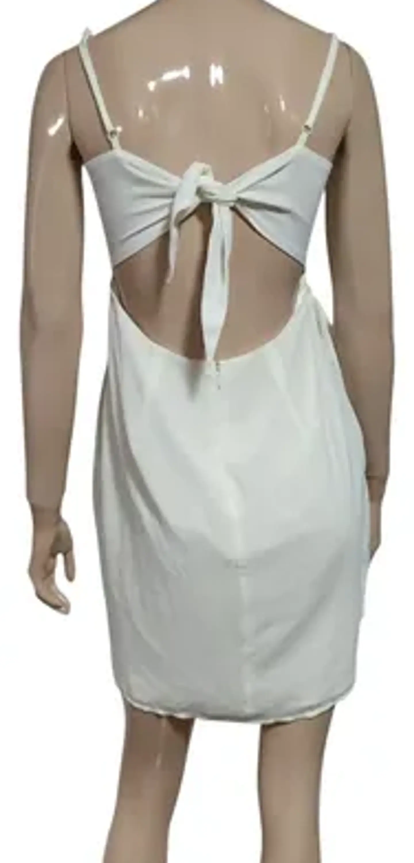 Vestido Formal Corto Blanco Marfil Atado A La Cintura 5