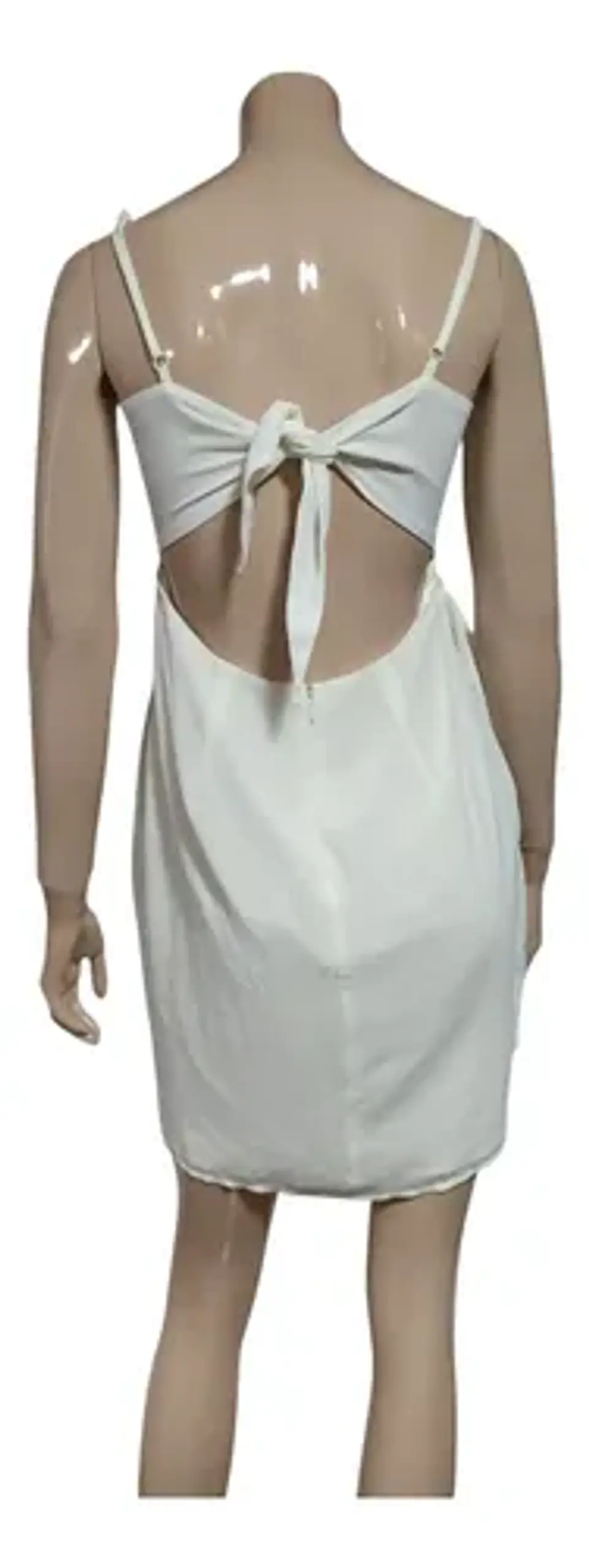 Vestido Formal Corto Blanco Marfil Atado A La Cintura 5