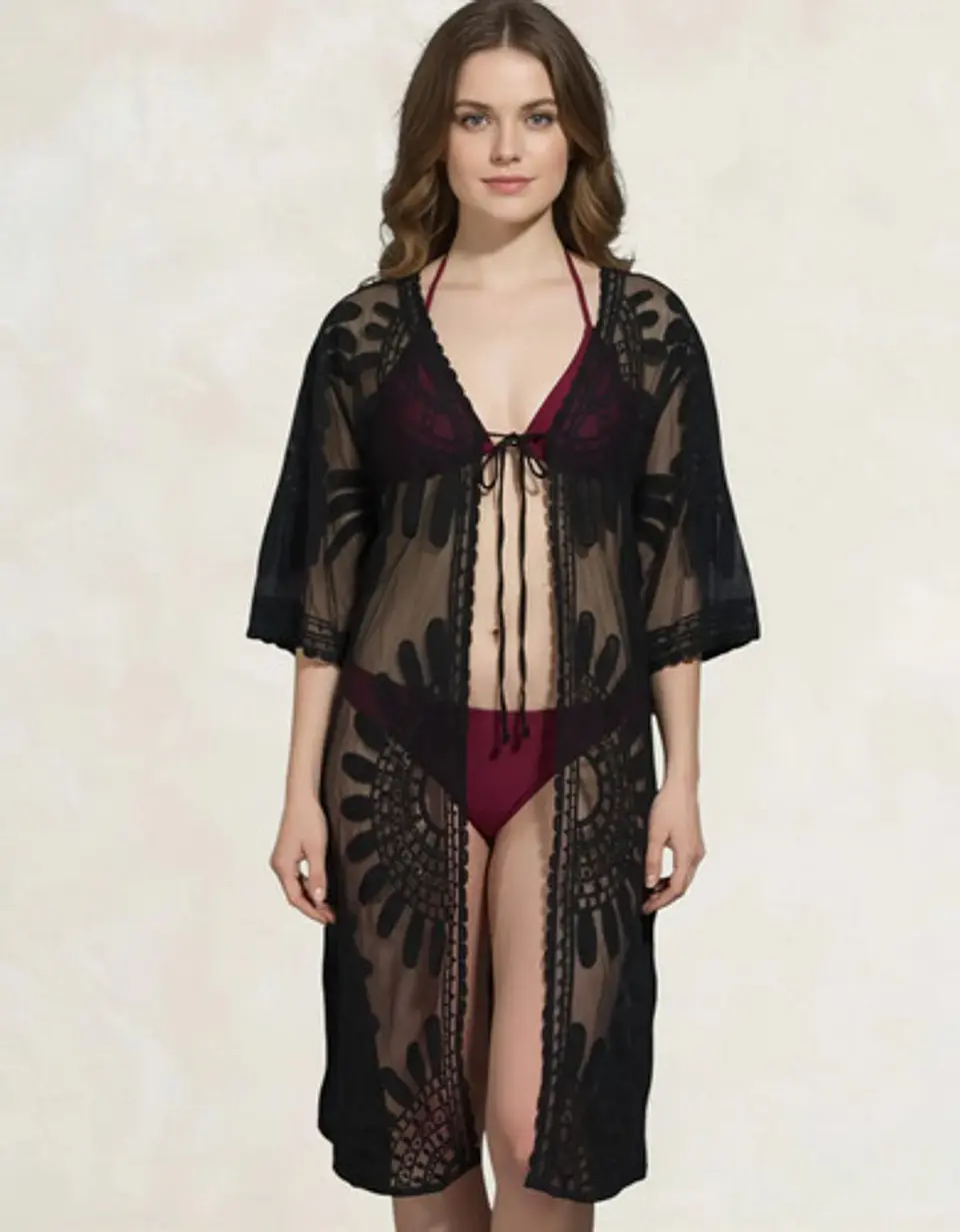 Kimono Túnica Salida De Baño De Tul Bordado 1
