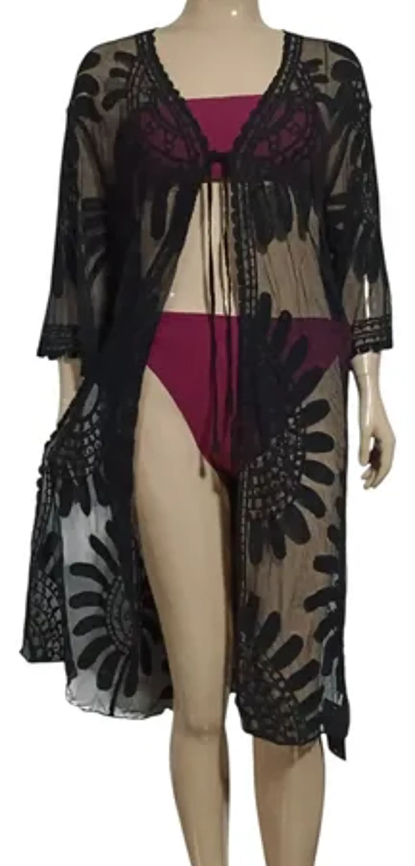 Kimono Túnica Salida De Baño De Tul Bordado 3