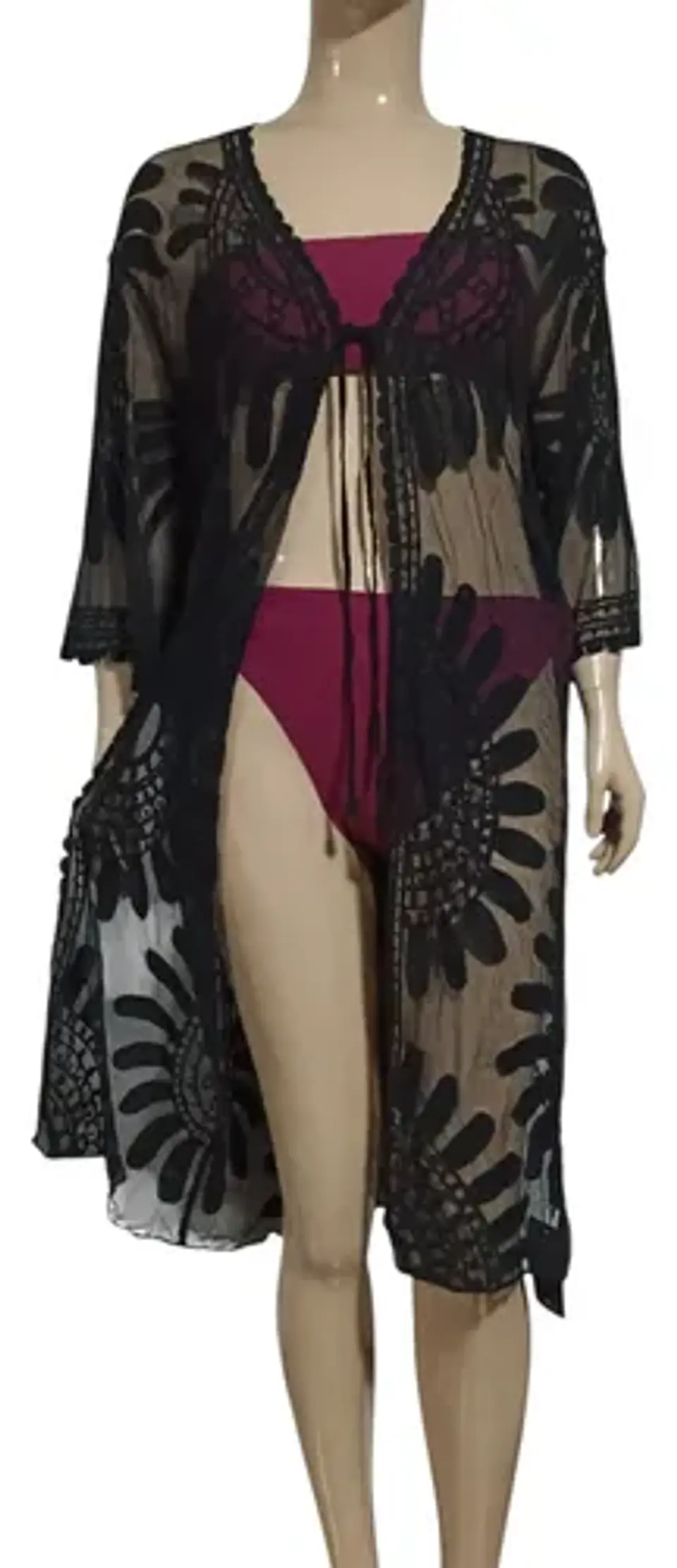 Kimono Túnica Salida De Baño De Tul Bordado 3